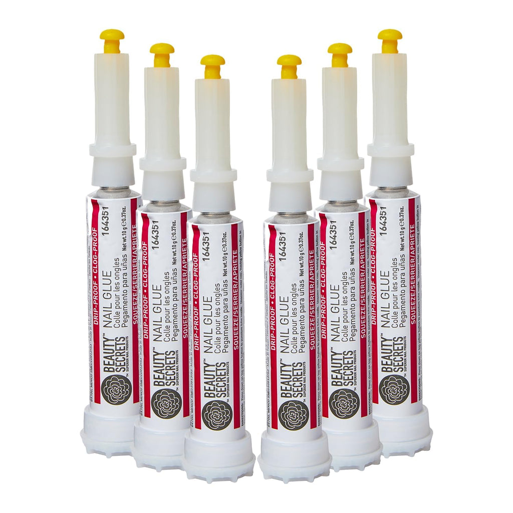 Beauty Secrets Nail Glue Drip & Clog Proof, 6 Pack | Quick-Dry Bond