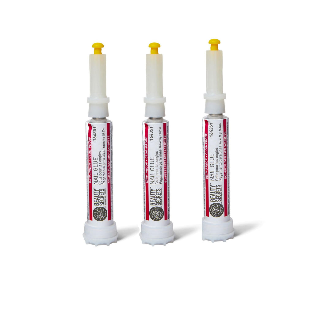 Beauty Secrets Drip & Clog Proof Nail Glue (3 Pack) – Quick-Dry, Strong Bond, Portable