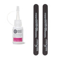 Beauty Secrets Quick-Dry Nail Glue Bundle – 0.5 oz Bottle + Black Cushion Nail File (180/100 Grit) 2 Pack | Beauty Secrets