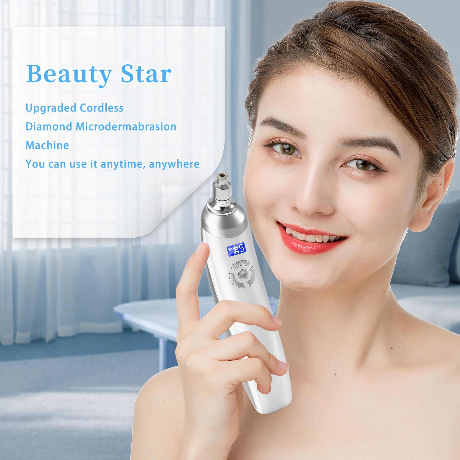 Beauty Star Upgraded Cordless Diamond Micro-dermabrasion Machine | Portable Facial Skin Care & Pore Vacuum Kit