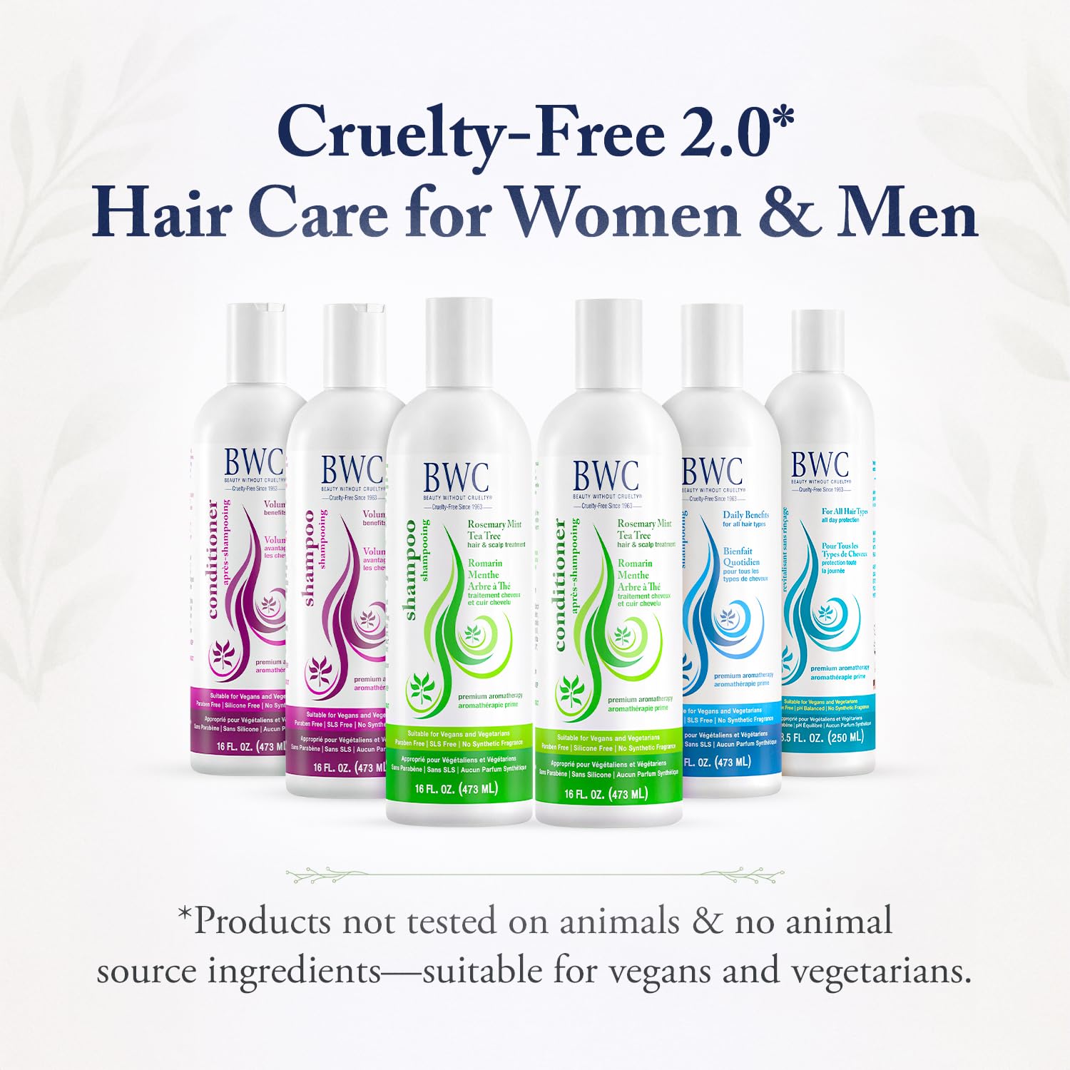 Beauty Without Cruelty Shampoo & Conditioner Set – Rosemary Mint Tea Tree, SLS-Free & Cruelty-Free, 16 oz each