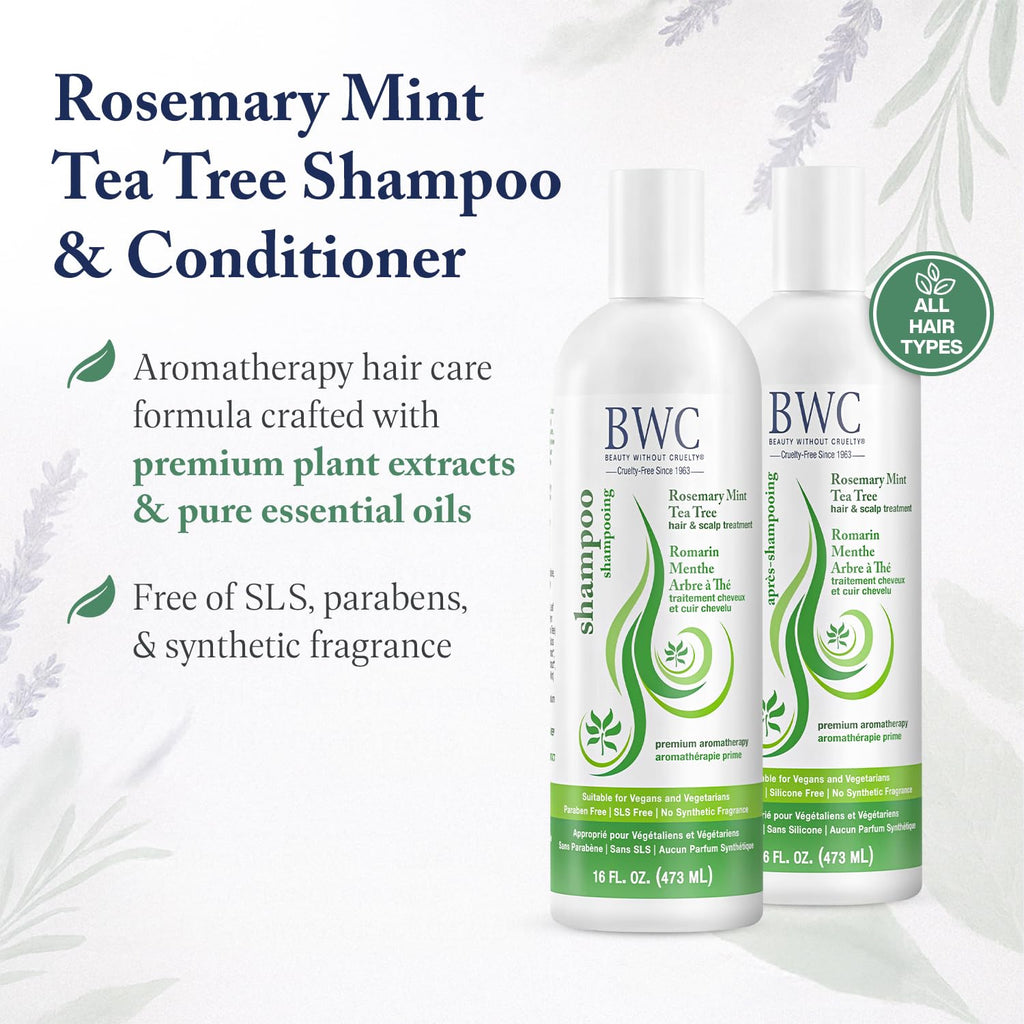 Beauty Without Cruelty Shampoo & Conditioner Set – Rosemary Mint Tea Tree, SLS-Free & Cruelty-Free, 16 oz each