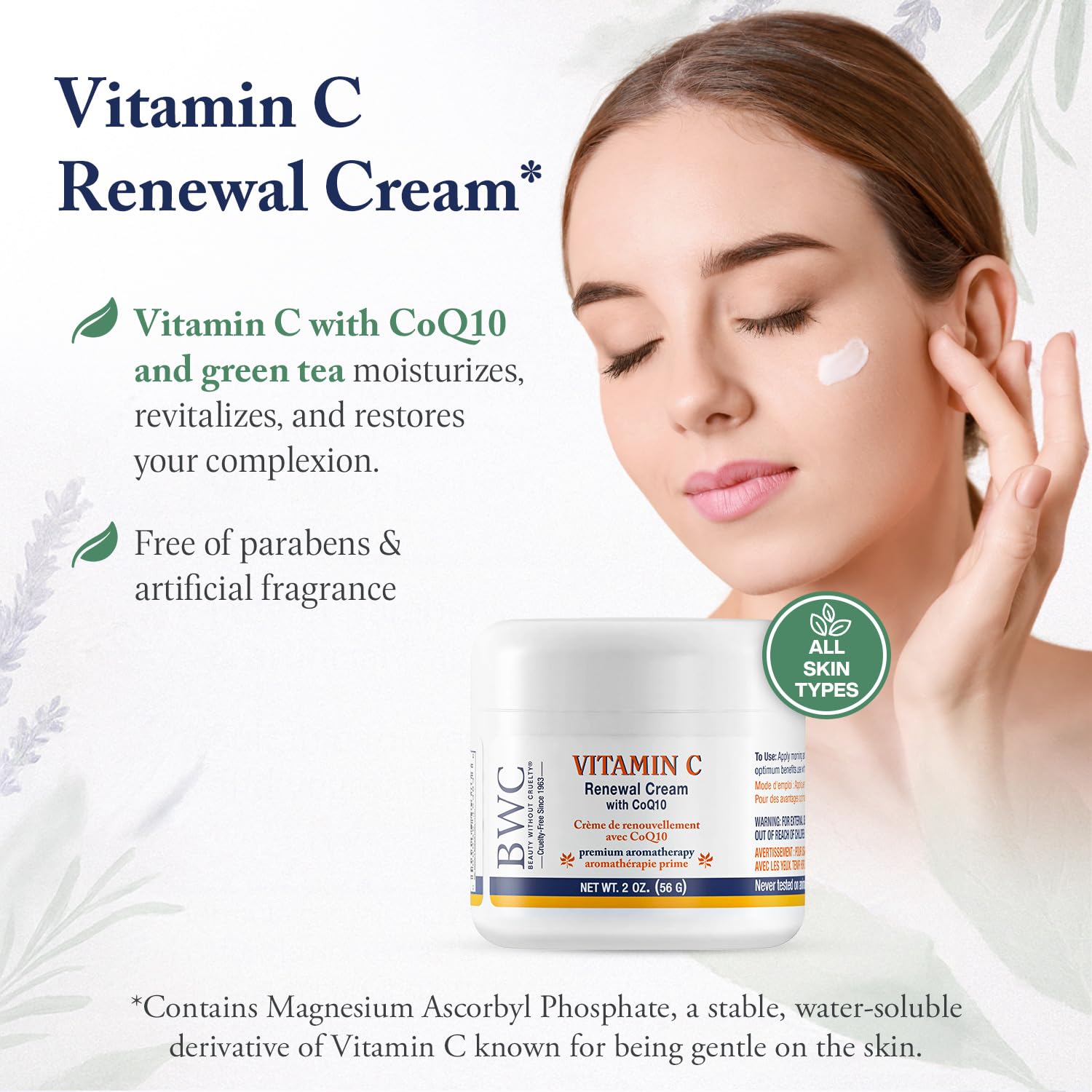 Beauty Without Cruelty Vitamin C Renewal Cream with CoQ10 – Vegan Aromatherapy Face Cream, 2 oz