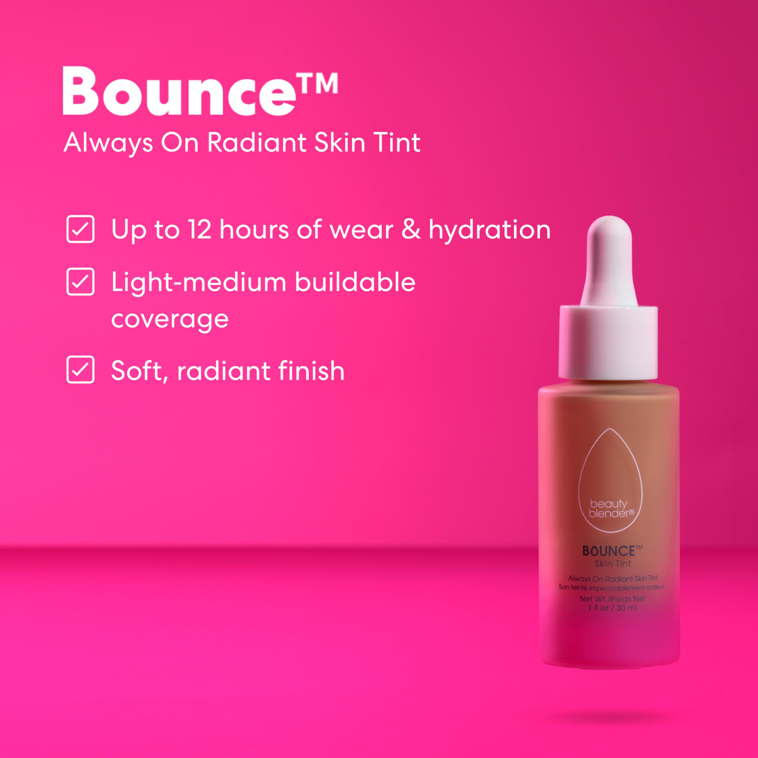 Beautyblender 12-Hour Always on Radiant Skin Tint – Hydrating Serum Foundation (Medium 2)
