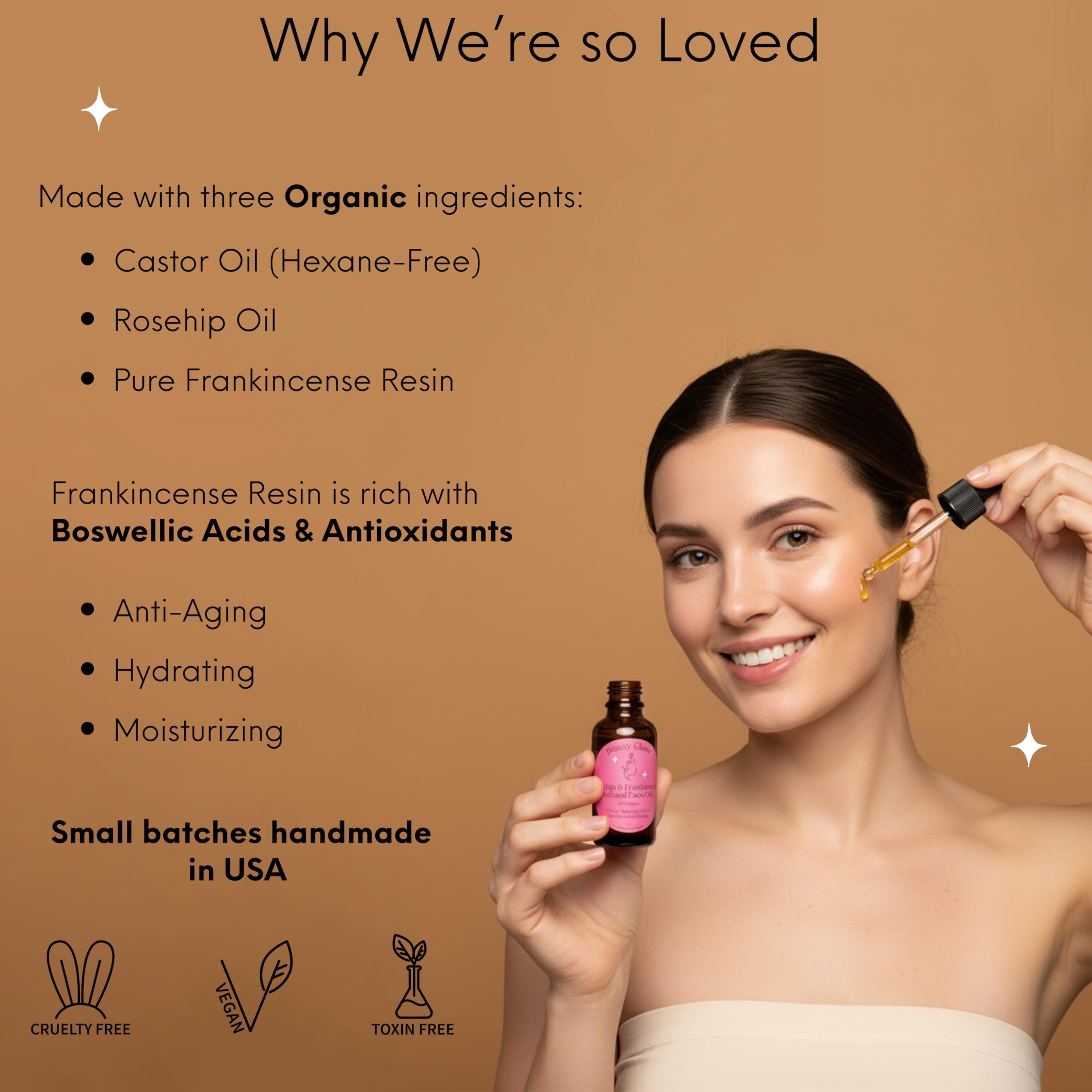 Beauty Glow Frankincense Resin Infused Castor & Rosehip Oil – Facial Moisturizer & Serum | 1 Fl Oz