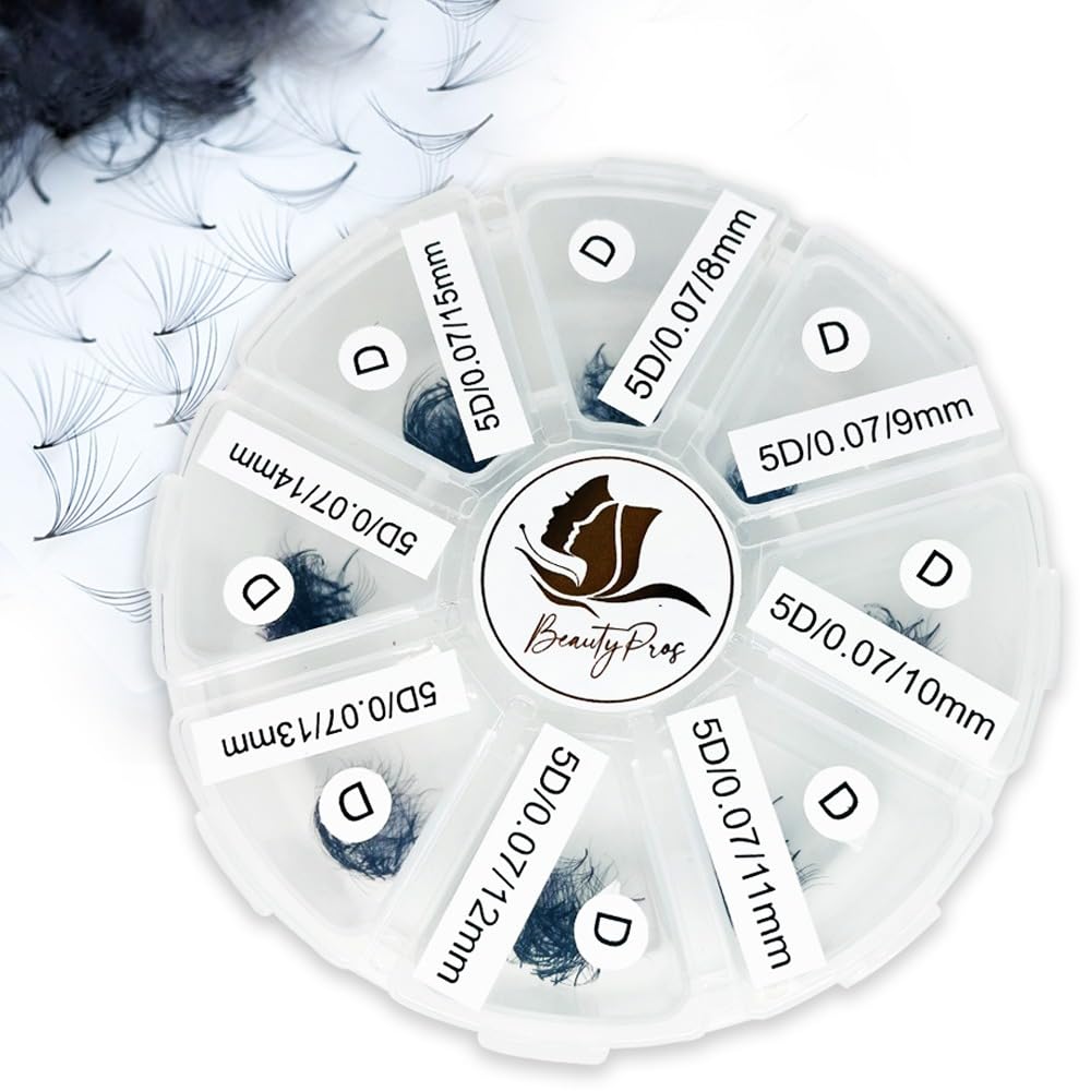 BeautyPros 5D Premade Volume Lash Extension Kit – 1000 Premade Fans, 9-16mm, C-Curl, Pointed Handmade