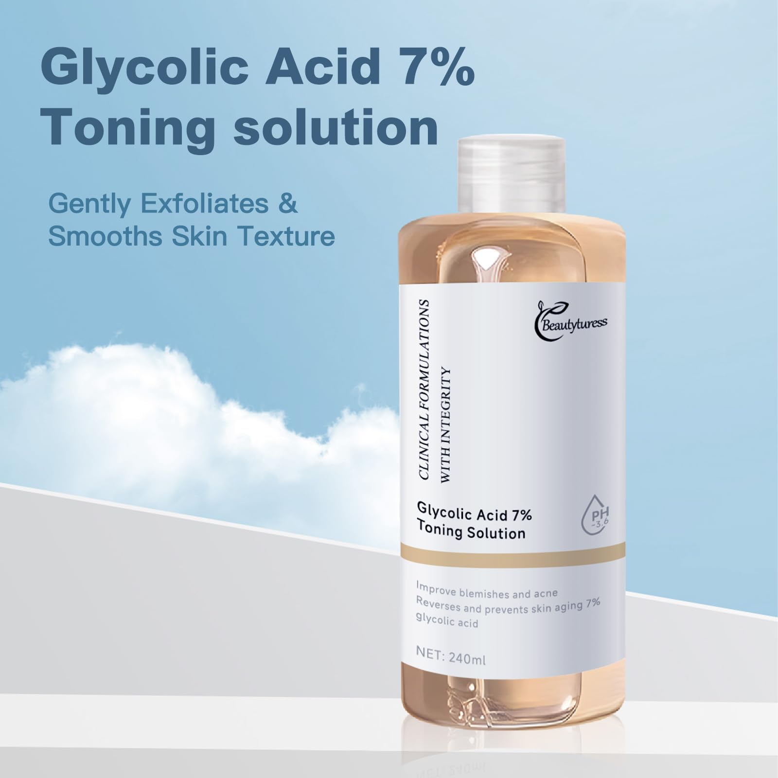 BEAUTYTURESS Glycolic Acid 7% Toning Solution – Exfoliate, Refine Texture & Even Tone (8.12 fl oz x 2)