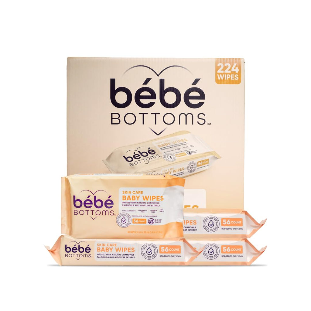 BEBE BOTTOMS Hypoallergenic Facial Cloths & Baby Wipes – Fragrance-Free, Paraben-Free, Sensitive-Skin Safe – 224 Count