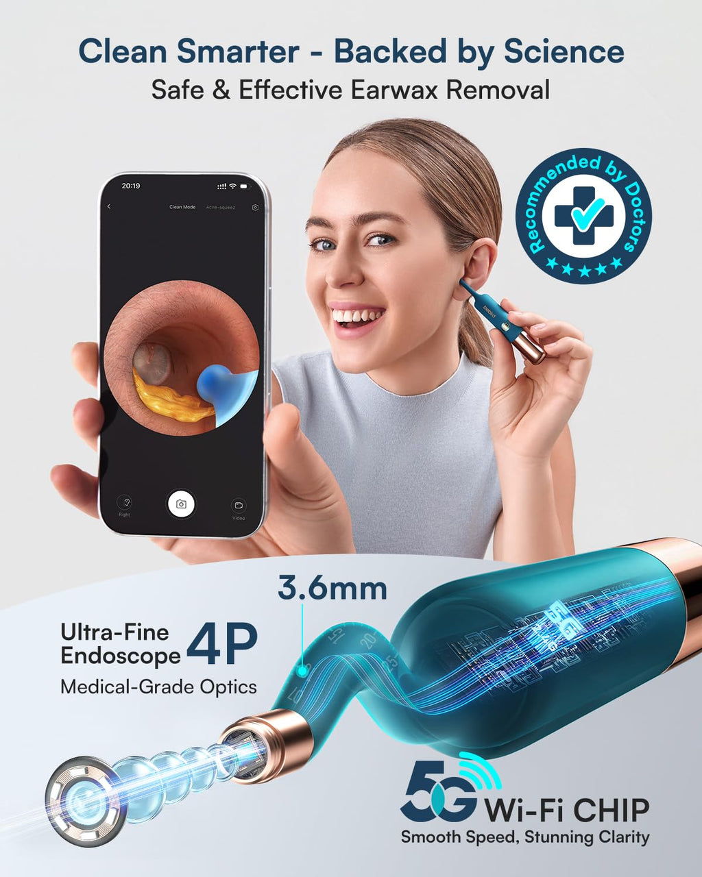 BEBIRD Earsight Ultra Ear Wax Removal Kit with 2K HD Camera | 90-Min Battery, Visual Ear Cleaner