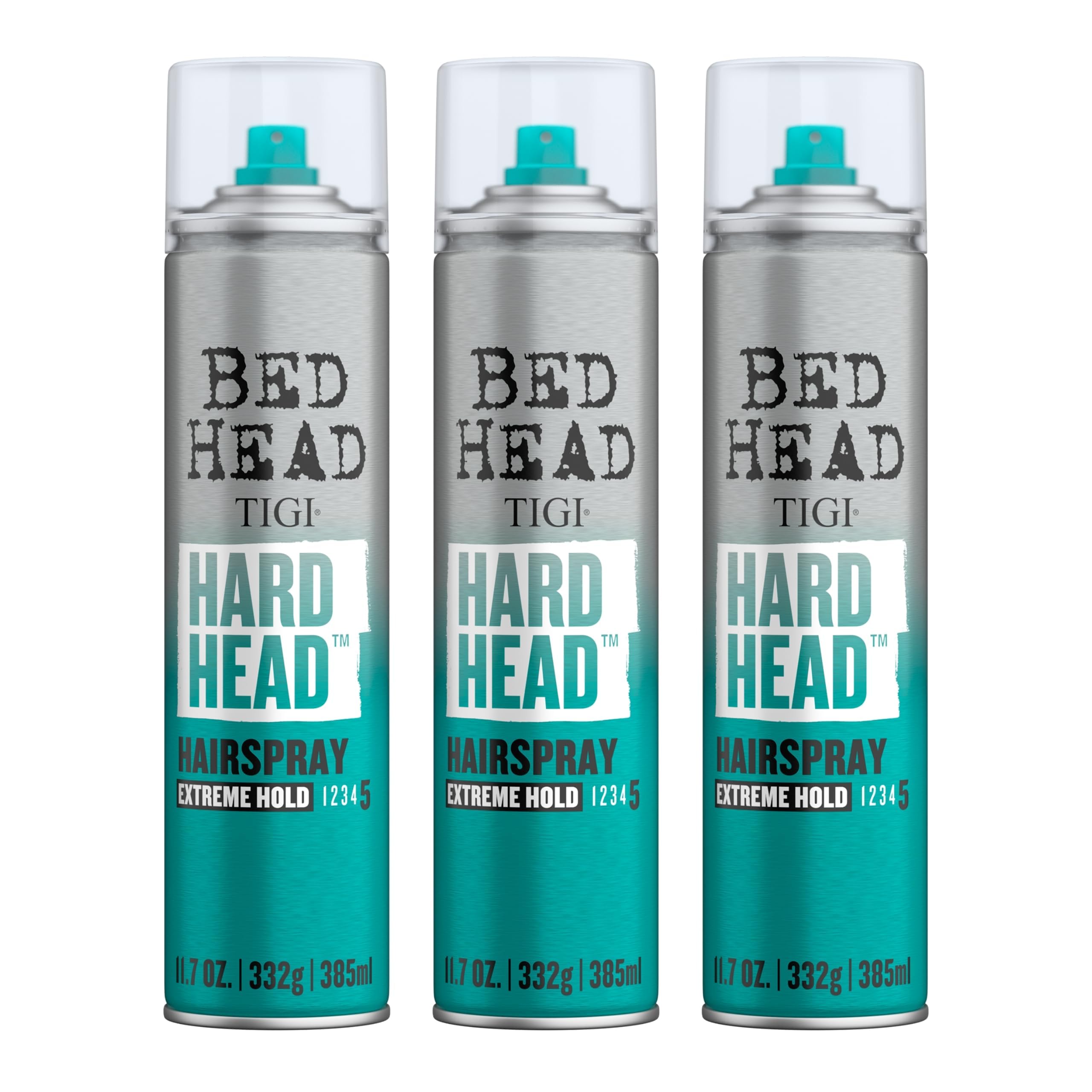 Bed Head Hard Head Hairspray – Extra Strong Hold for All Hair Types | Instant Dry & Natural Shine | 11.7 oz (3 Pack)