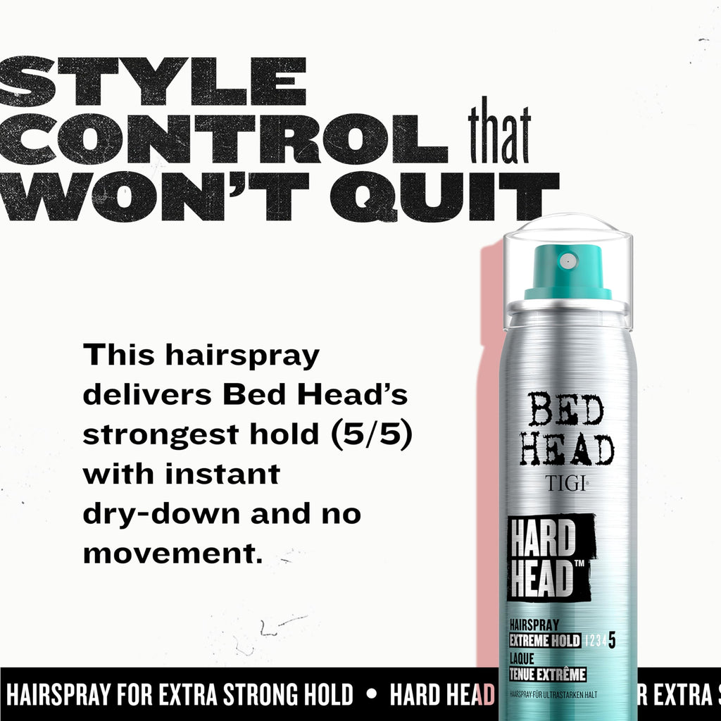 Bed Head Hard Head Hairspray – Extra Strong Hold, Natural Shine | 2-Pack, 3 oz