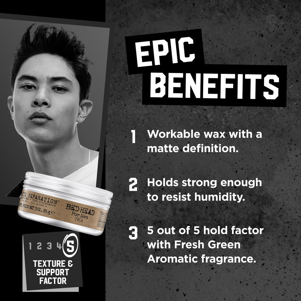 Bed Head Matte Separation Wax for Men – Strong Hold & Versatile Texture (3 oz, 3 Pack)