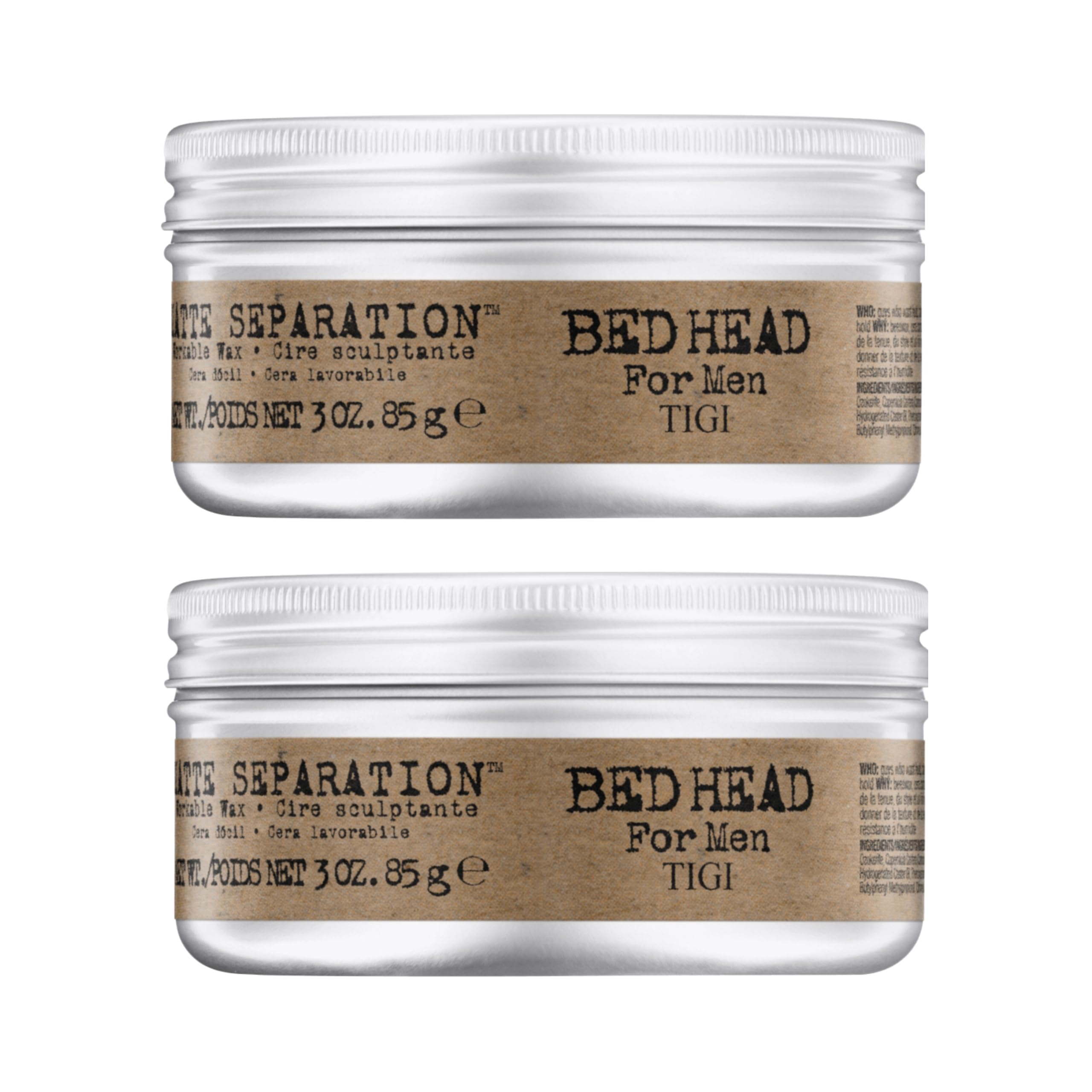 Bed Head for Men Matte Separation Wax – Strong Hold, Matte Texture, Humidity-Resistant, 3 oz (2 Pack)