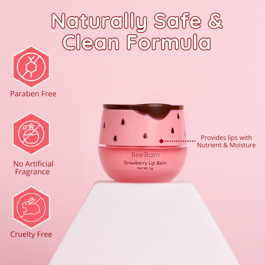 Bee Balm Original Lip Balm – Strawberry Hydration with Propolis, Honey & Vitamin E