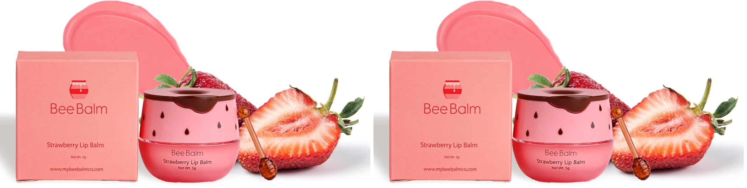Bee Balm Original Lip Balm – Strawberry Hydrating Balm in Honey Pot (Pack of 2)