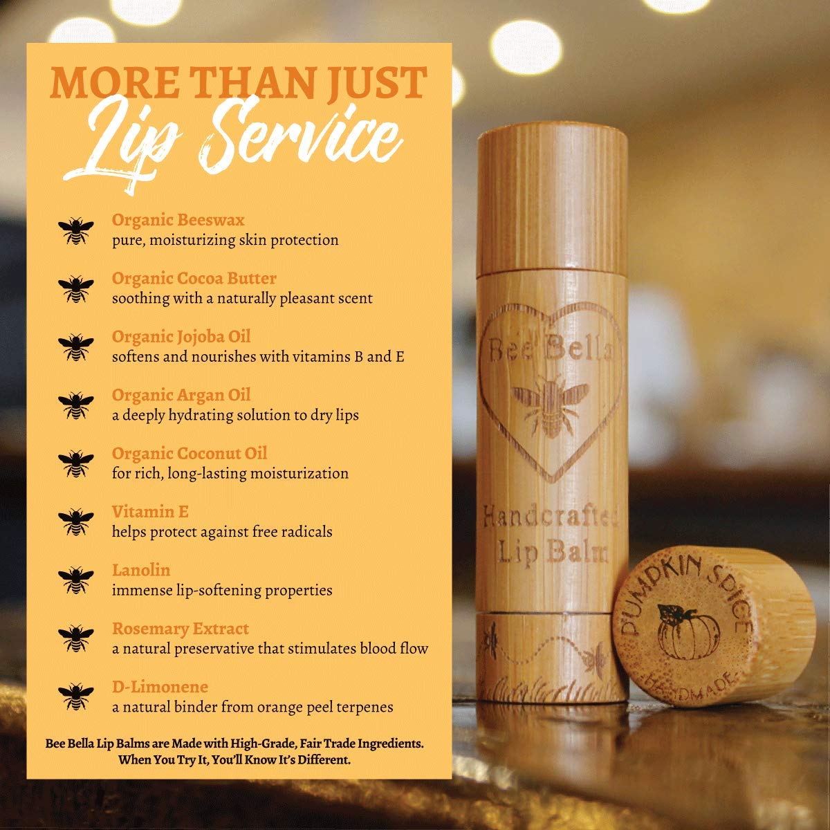 Bee Bella Lip Balm Pumpkin Spice (3 Pack) – Handmade in USA | Long-Lasting Moisture
