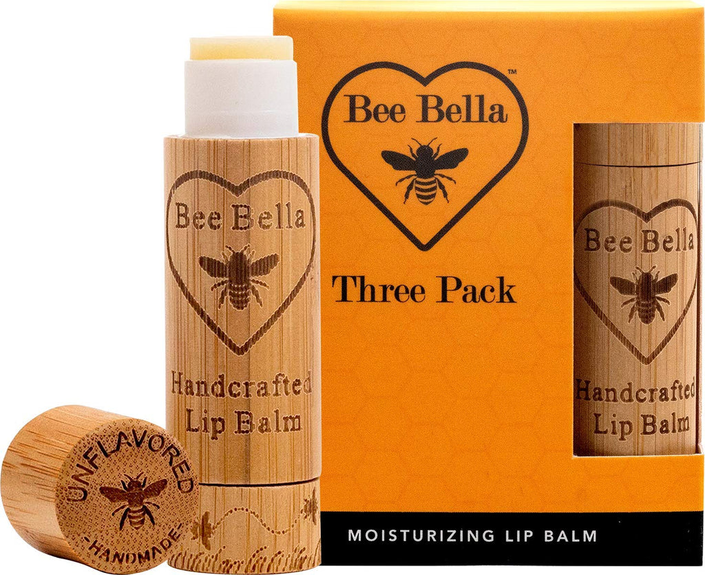 Bee Bella Lip Balm Unscented 3-Pack | Natural Beeswax + Vitamin E, Handmade in USA