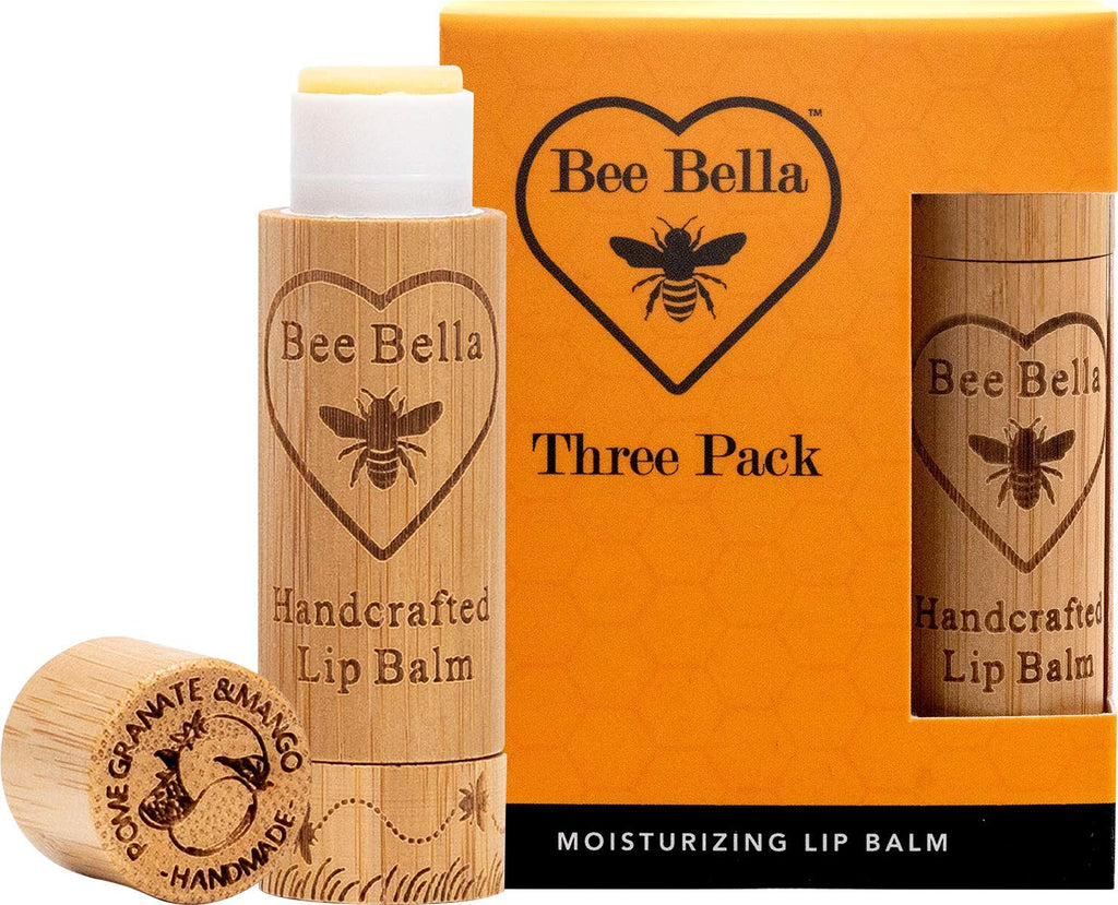 Bee Bella Lip Balm Pomegranate Mango (3 Pack) – 100% Natural Beeswax + Vitamin E | Handmade in USA