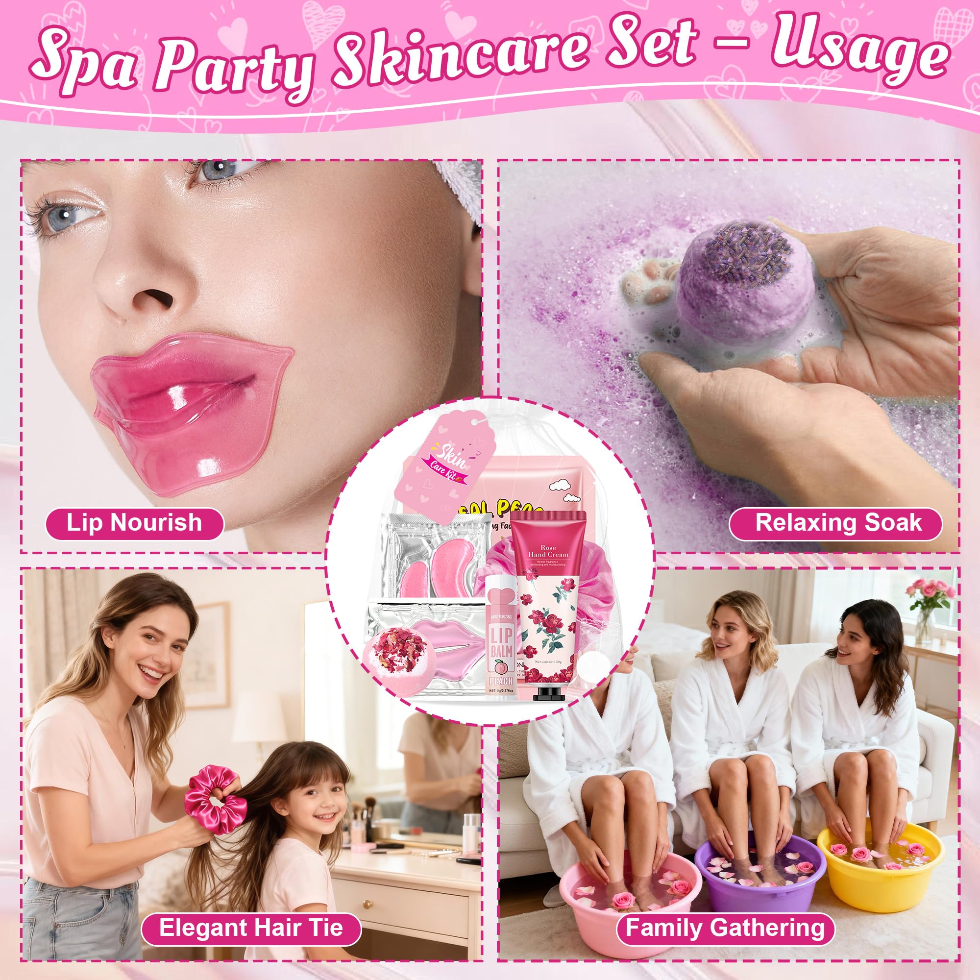 BECHOICEN 121Pcs Spa Party Supplies Set – 12 Complete Spa Kits for Face, Hand, Lip, Eye & Foot Care