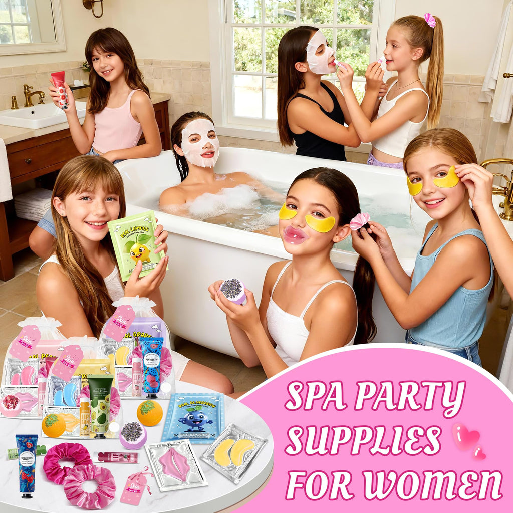 BECHOICEN 121Pcs Spa Party Supplies Set – 12 Complete Spa Kits for Face, Hand, Lip, Eye & Foot Care