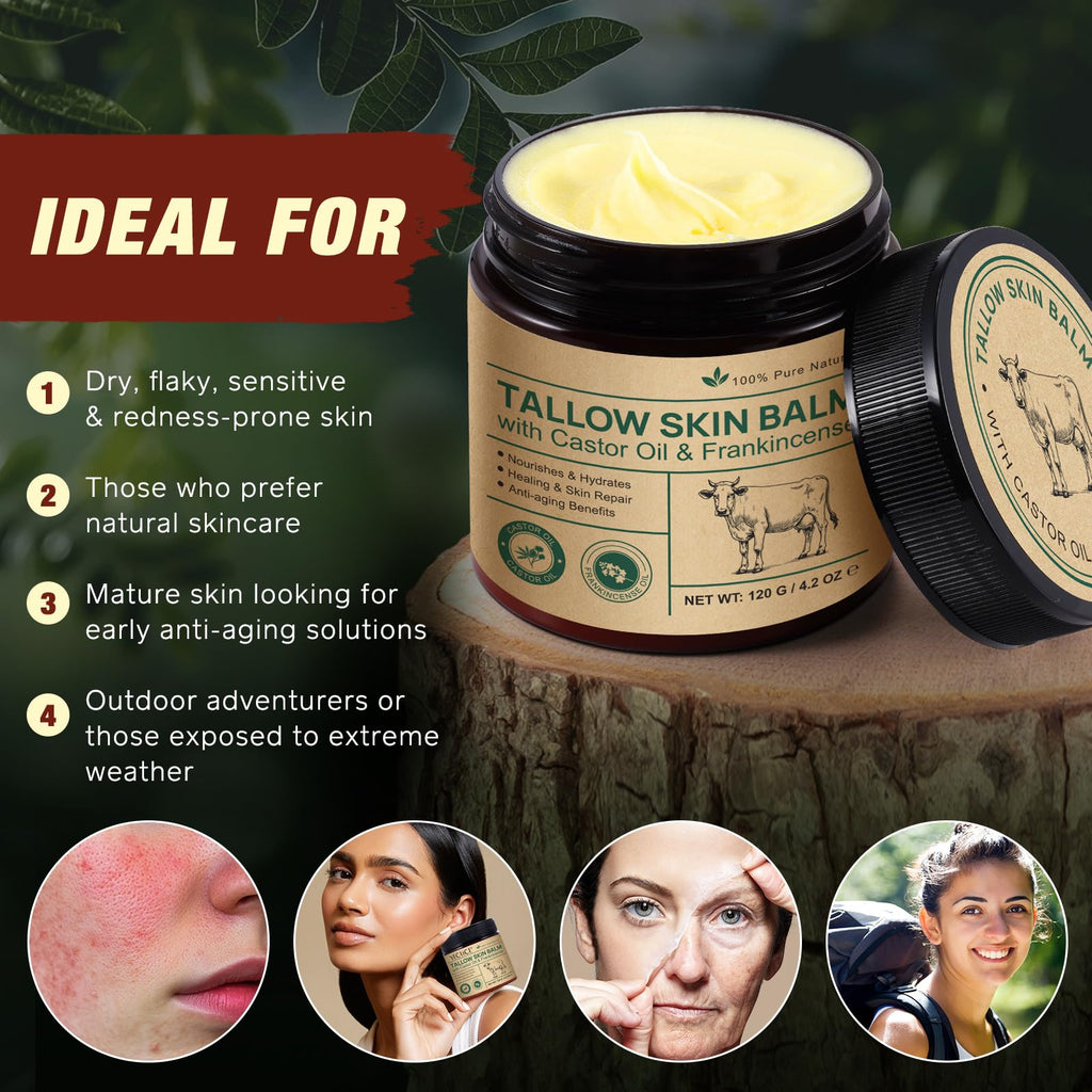Tallow Castor Frankincense Oil Cream – Deep Hydration for Face & Body (2 Pack)