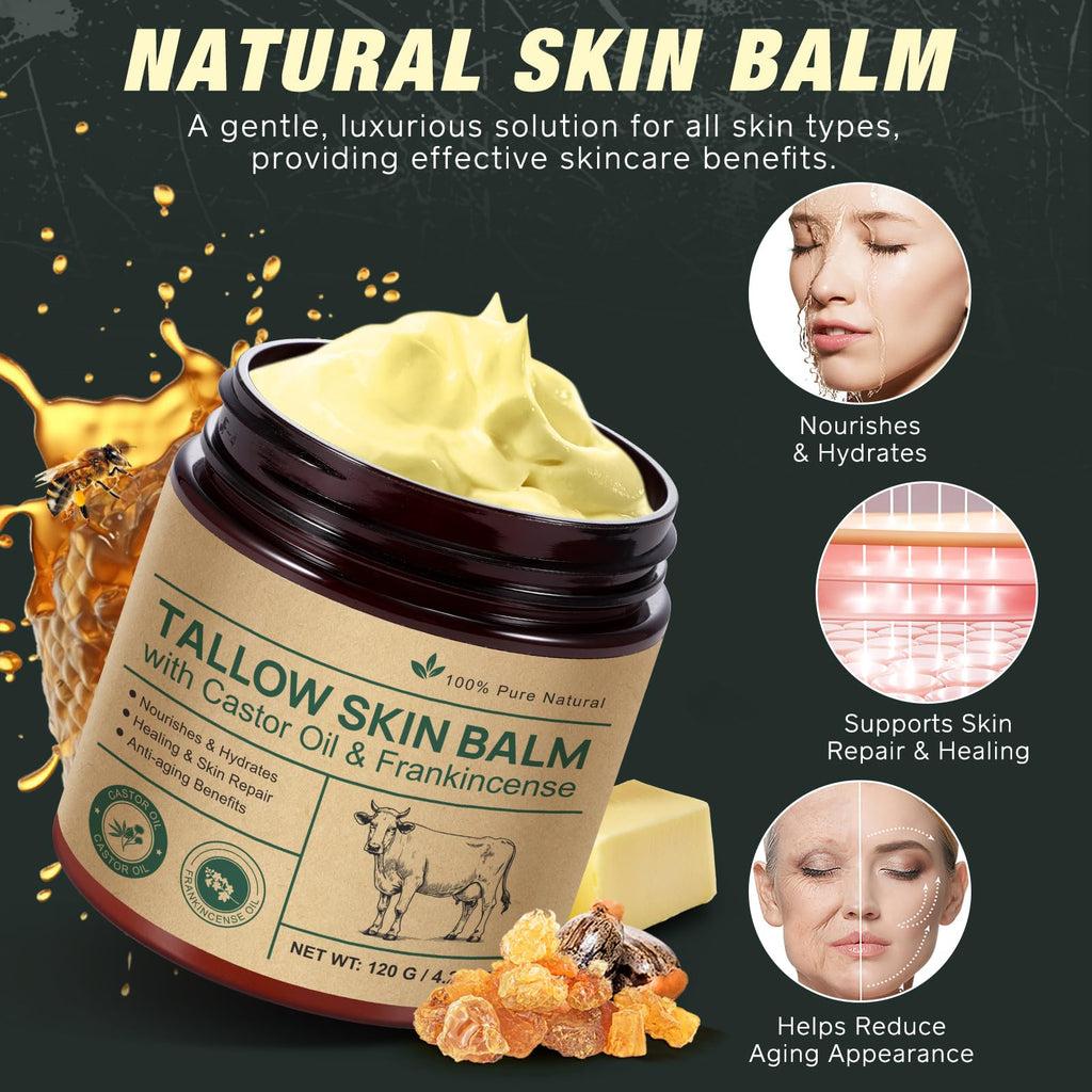 Tallow Castor Frankincense Oil Cream – Deep Hydration for Face & Body (2 Pack)