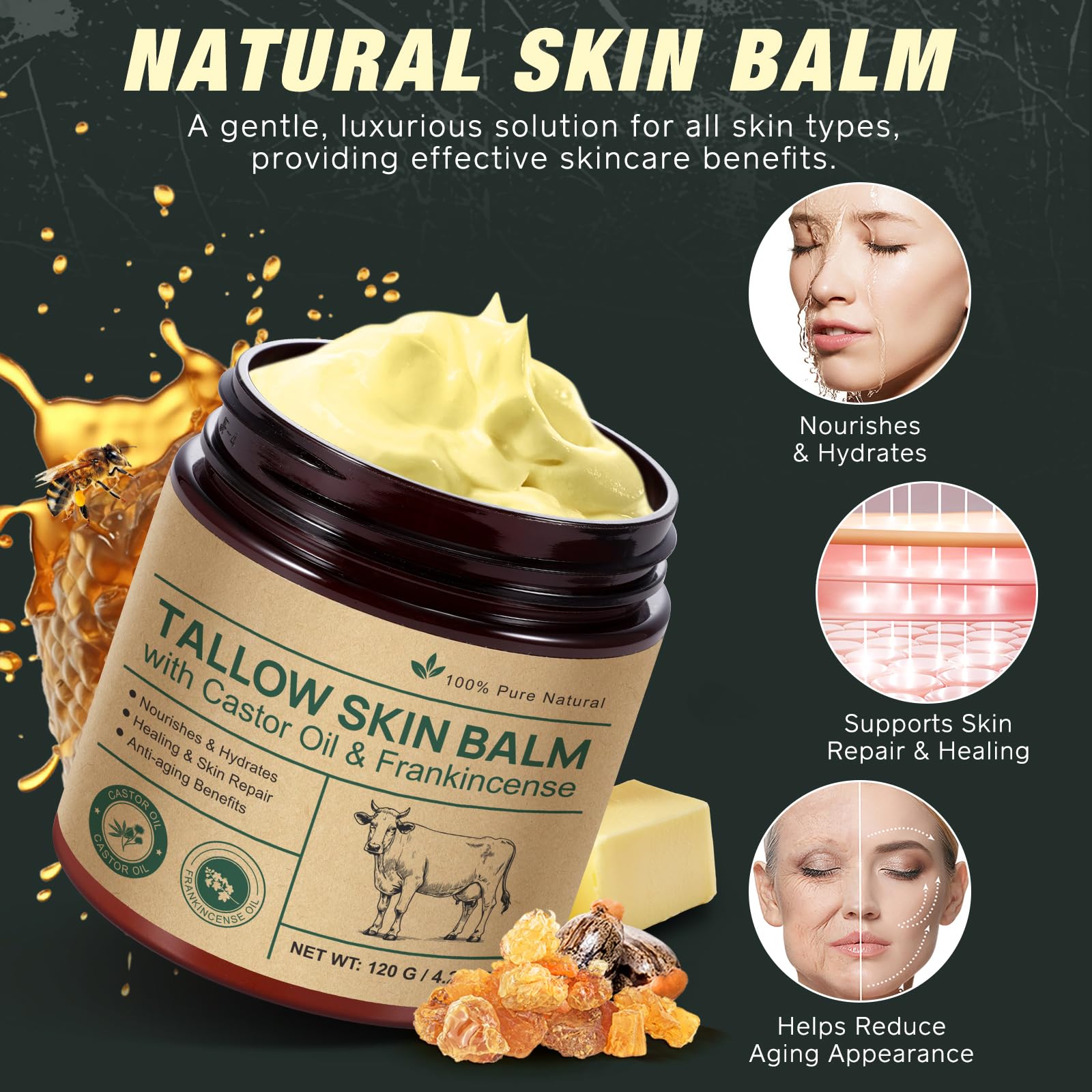 Tallow Castor Frankincense Oil Cream – Deep Hydration for Face & Body (2 Pack)