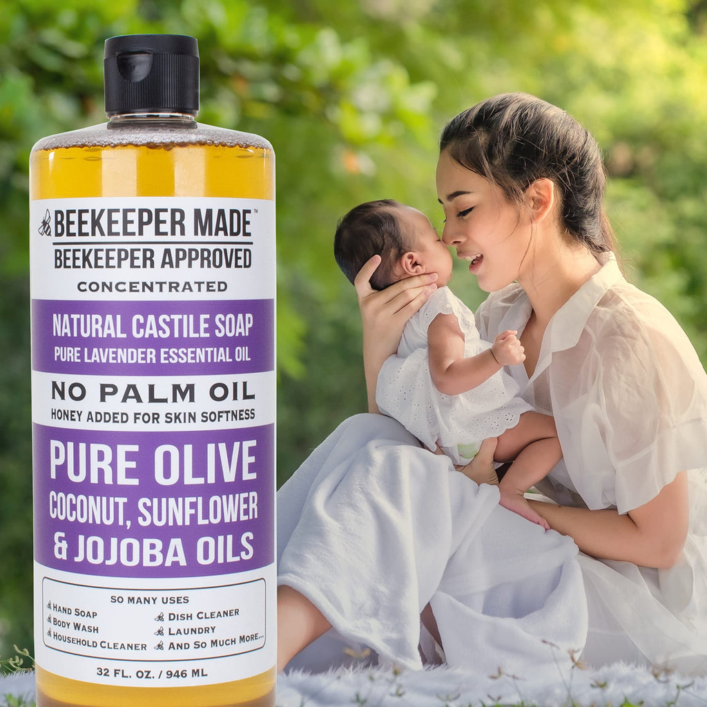 Beessential Beekeeper Made Lavender Castile Soap – 32 oz, No Palm Oil, 8 Ingredients, GMO Free, Made in USA