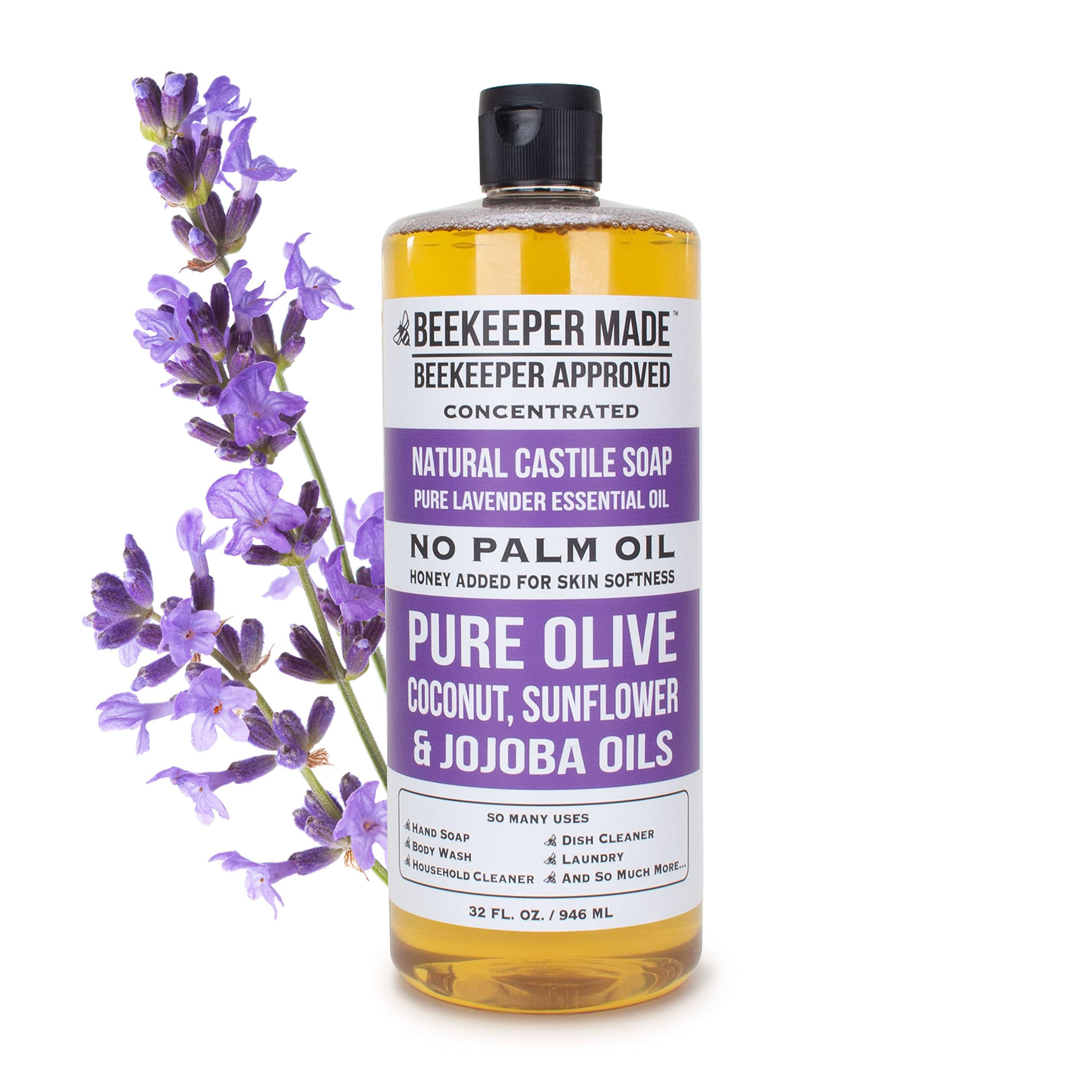 Beessential Beekeeper Made Lavender Castile Soap – 32 oz, No Palm Oil, 8 Ingredients, GMO Free, Made in USA