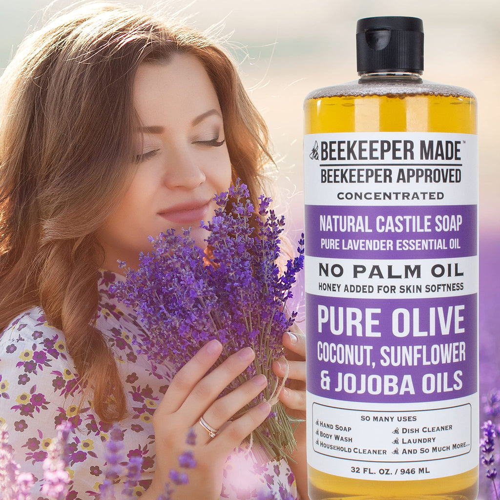 Beessential Beekeeper Made Lavender Castile Soap – 32 oz, No Palm Oil, 8 Ingredients, GMO Free, Made in USA
