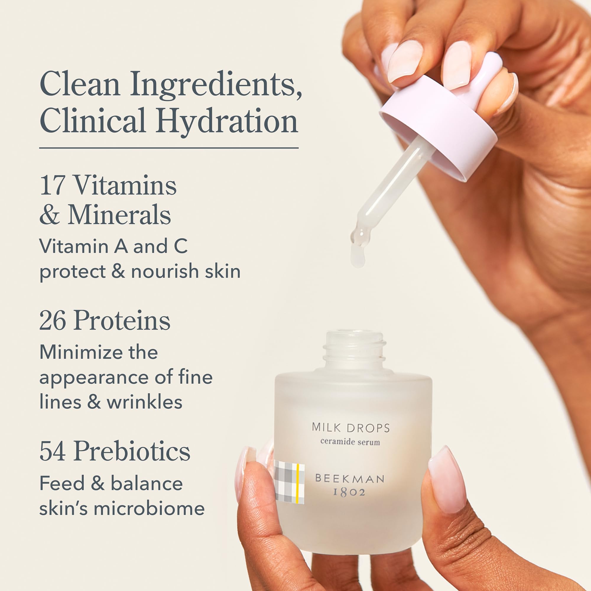Beekman 1802 Milk Drops Ceramide Serum – Fragrance-Free Goat Milk Hydration with Squalane & HA