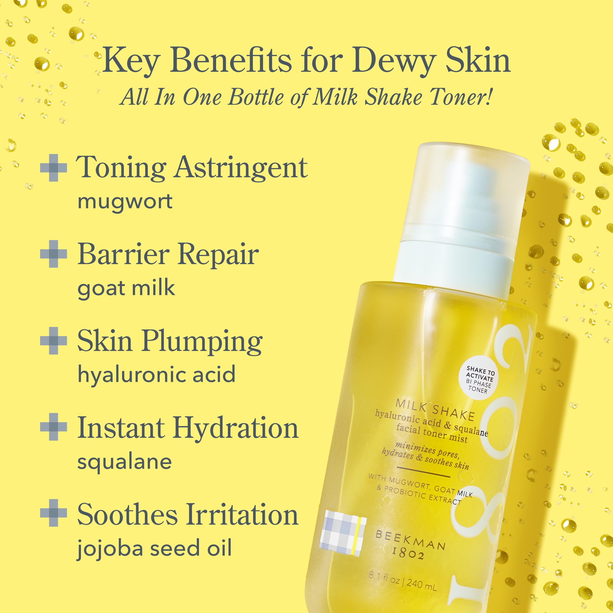 Beekman 1802 Milk Shake Face Mist – Fragrance-Free Hydrating 2-in-1 Toner + Setting Spray