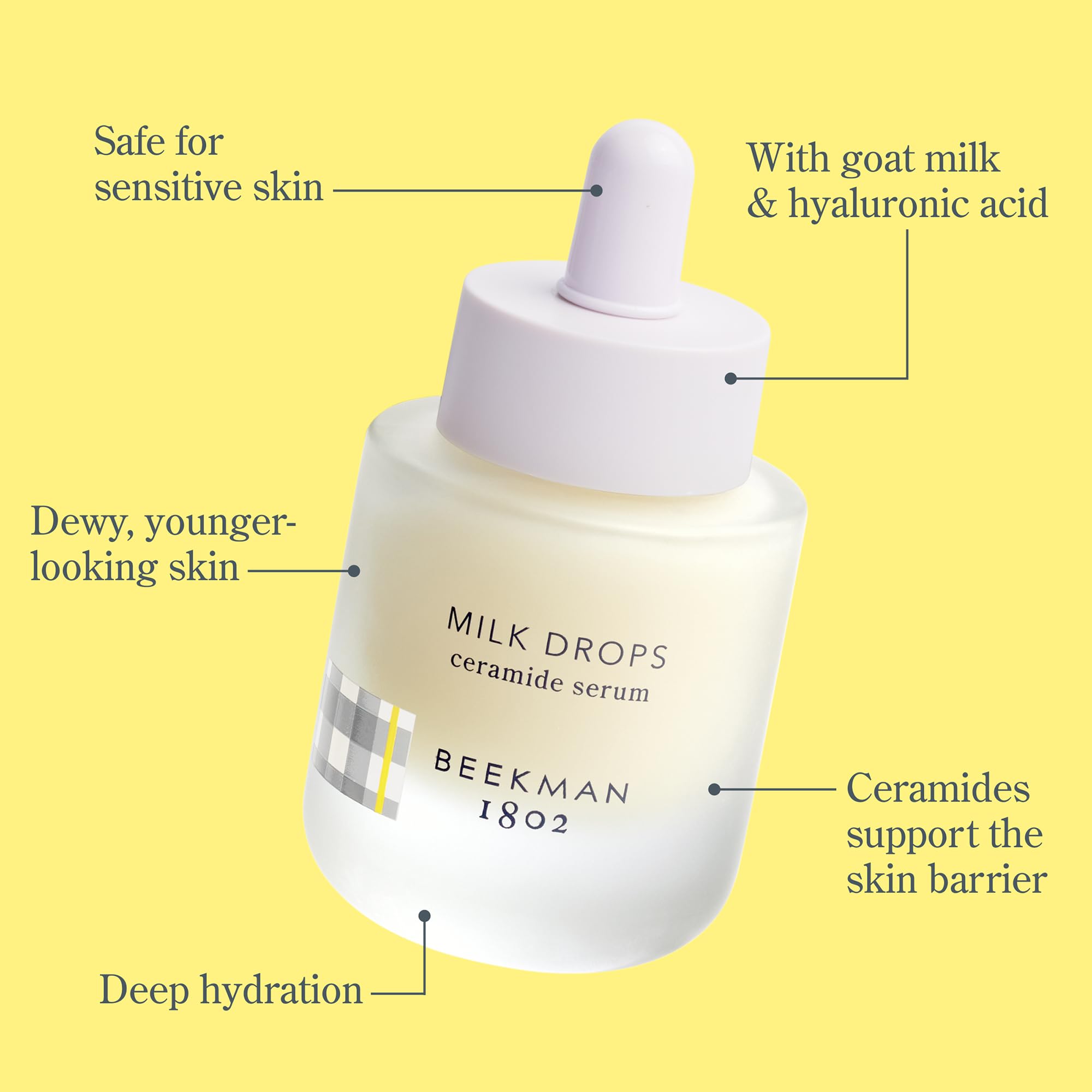 Beekman 1802 Milk Drops Ceramide Serum – Fragrance-Free Goat Milk Hydration with Squalane & HA