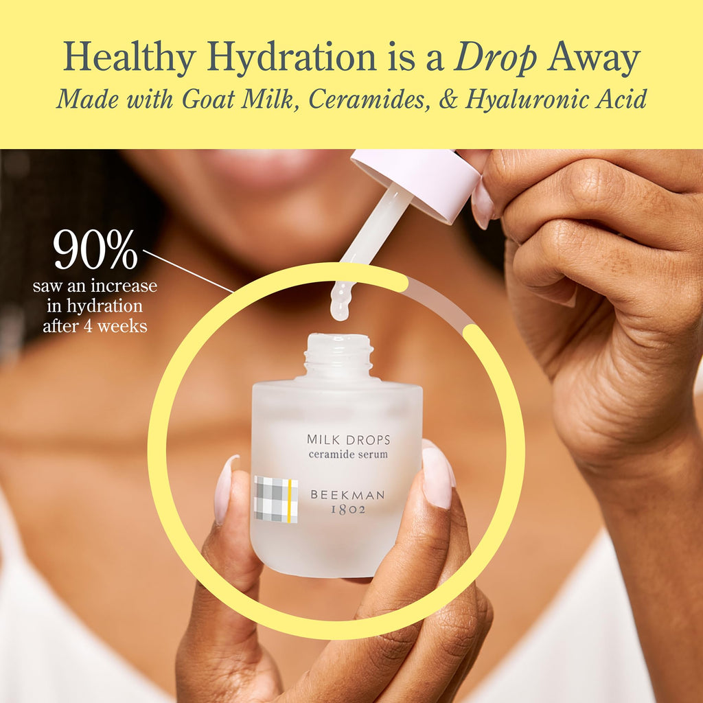 Beekman 1802 Milk Drops Ceramide Serum – Fragrance-Free Goat Milk Hydration with Squalane & HA