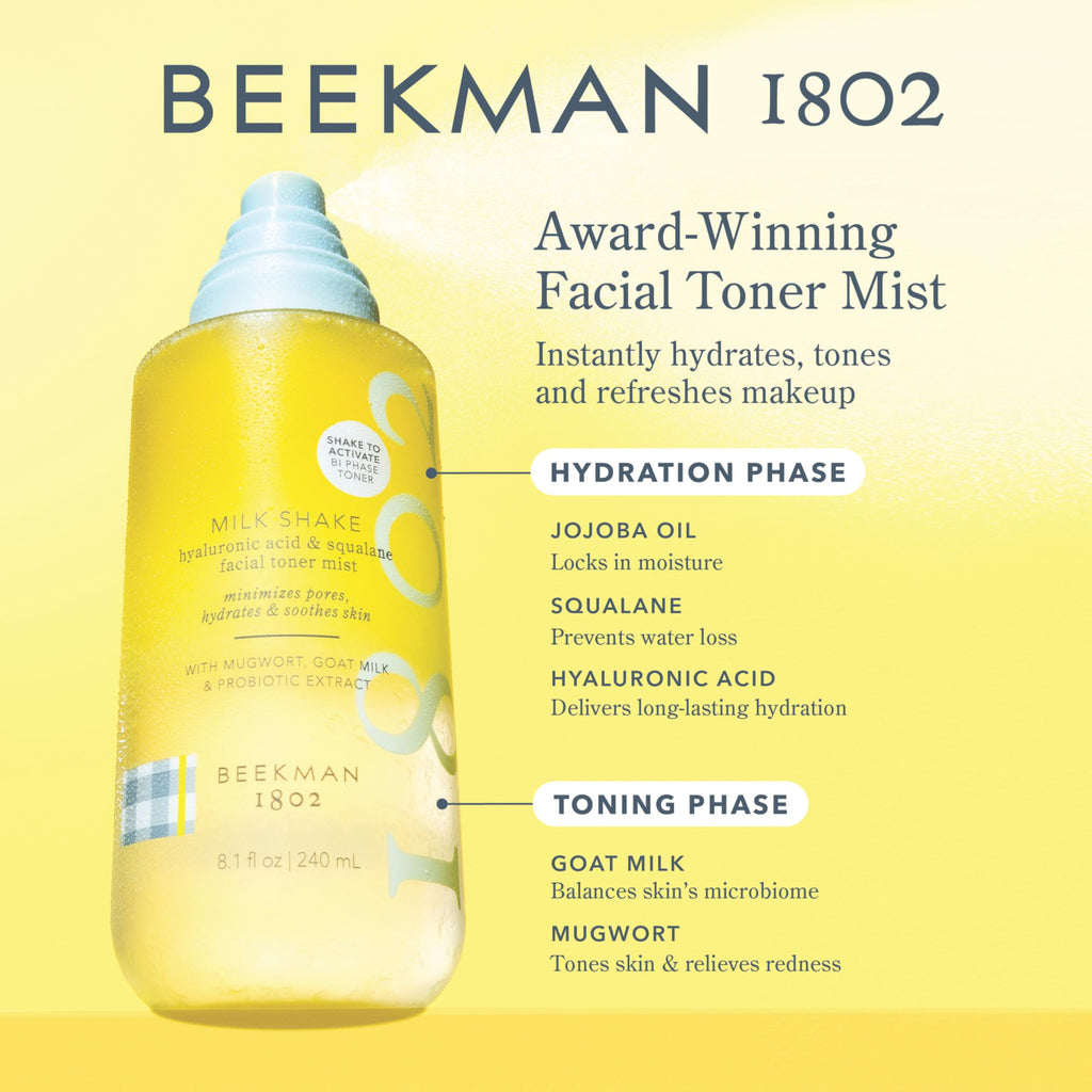 Beekman 1802 Milk Shake Face Mist – Fragrance-Free Hydrating 2-in-1 Toner + Setting Spray