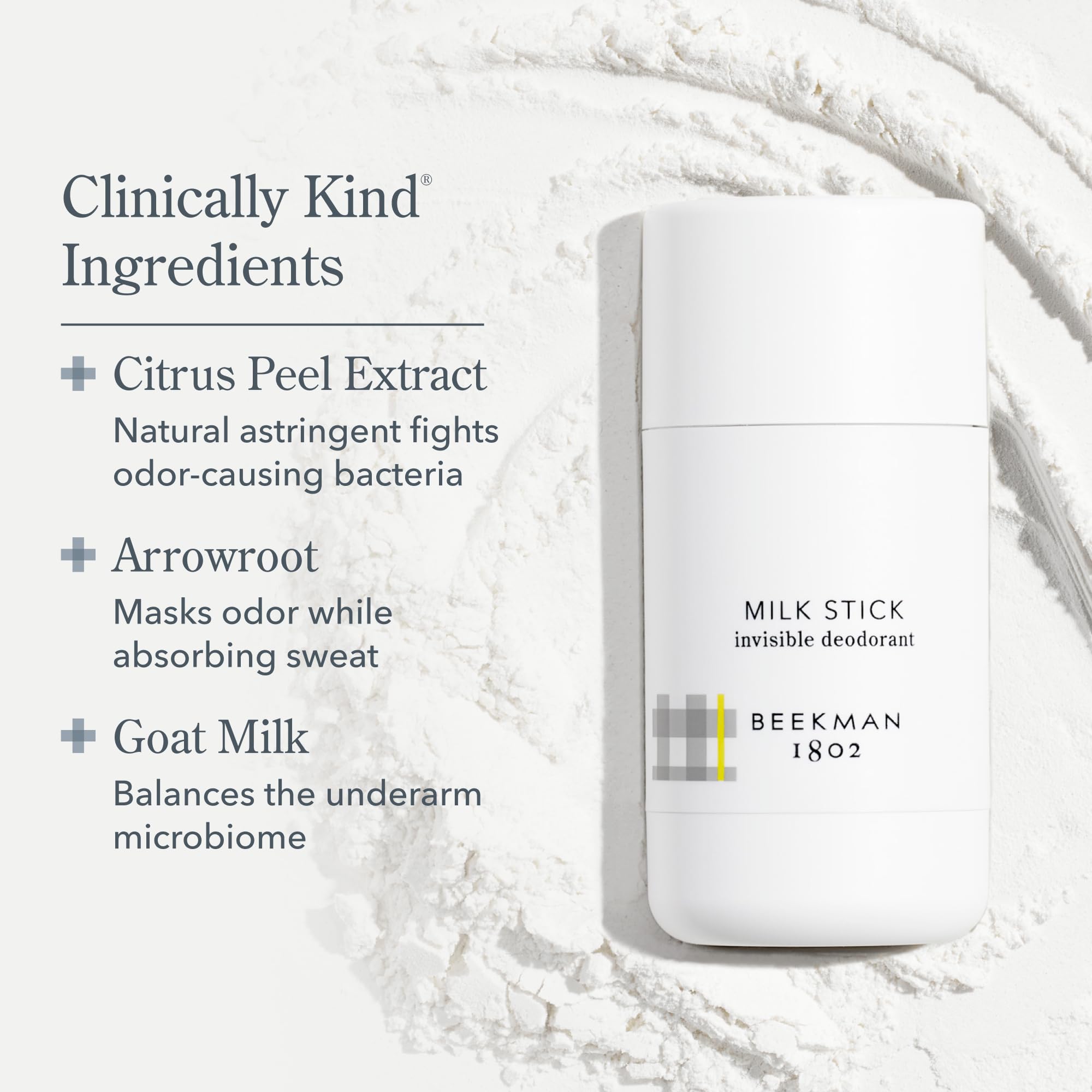 Beekman 1802 Milk Stick Whole Body All-Day Invisible Deodorant – Aluminum-Free, Citrus Scent, 2.5 oz