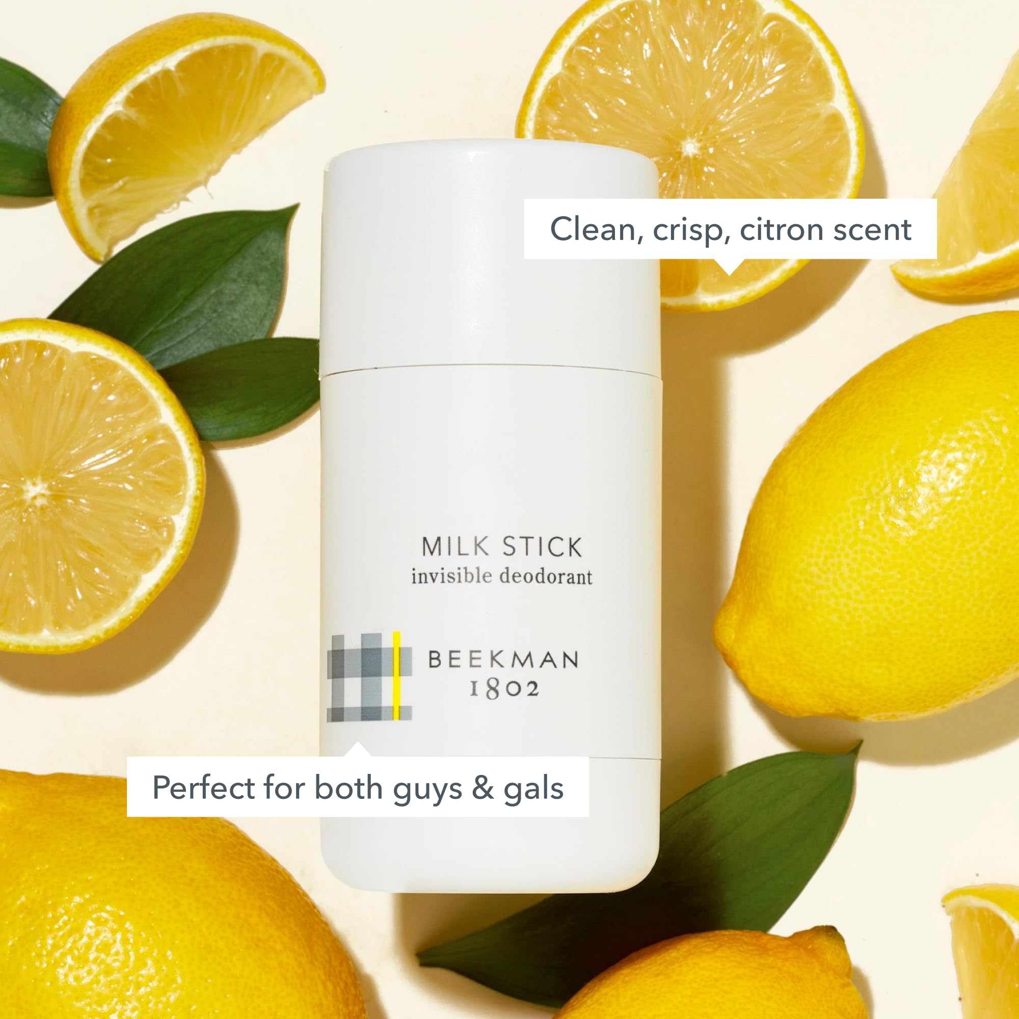 Beekman 1802 Milk Stick Whole Body All-Day Invisible Deodorant – Aluminum-Free, Citrus Scent, 2.5 oz