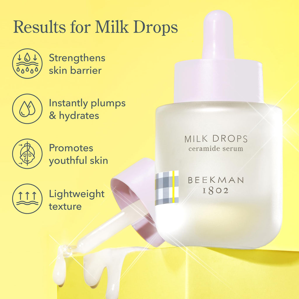 Beekman 1802 Milk Drops Ceramide Serum – Fragrance-Free Goat Milk Hydration with Squalane & HA