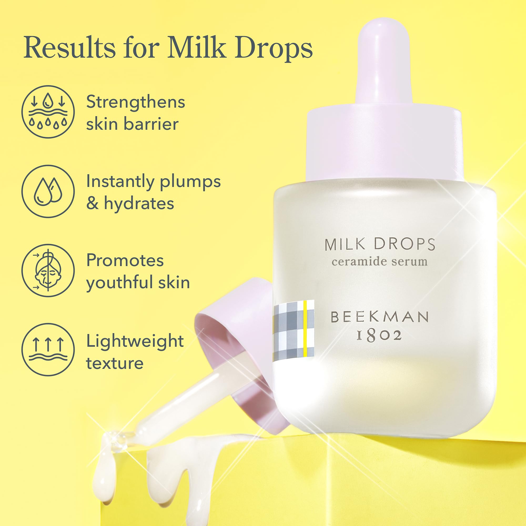 Beekman 1802 Milk Drops Ceramide Serum – Fragrance-Free Goat Milk Hydration with Squalane & HA