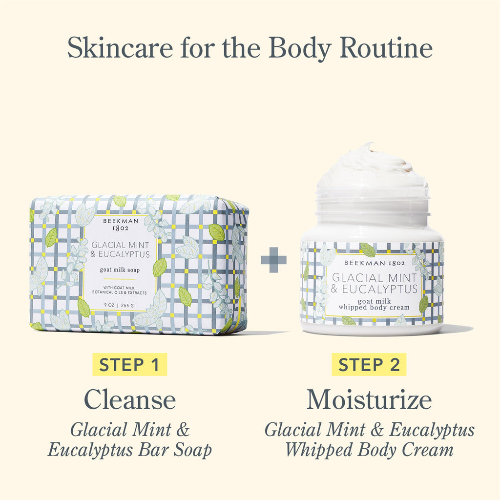 Beekman 1802 Whipped Body Cream – Goat Milk Moisturizer with Mango Seed Butter & Vitamin E, 8 oz, Glacial Mint & Eucalyptus
