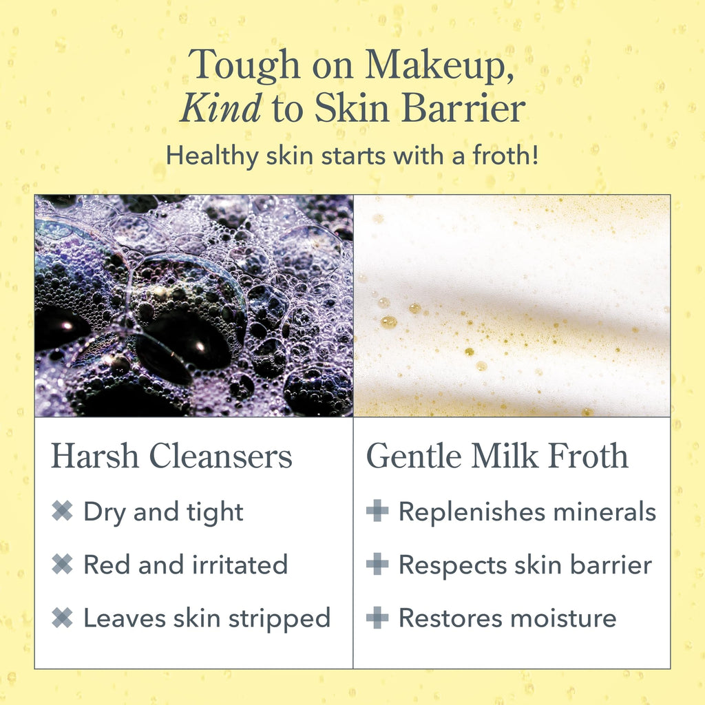 Beekman 1802 Micellar Milk Froth Gel to Foam Cleanser – 2-in-1 Makeup Remover, Goat Milk & Golden Sea Moss, Fragrance Free, Sensitive Skin Safe, 5.0 fl oz
