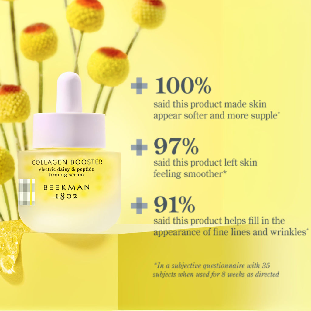 Beekman 1802 Collagen Booster Serum – Electric Daisy & Peptide Firming, Fragrance Free, 0.5 fl oz