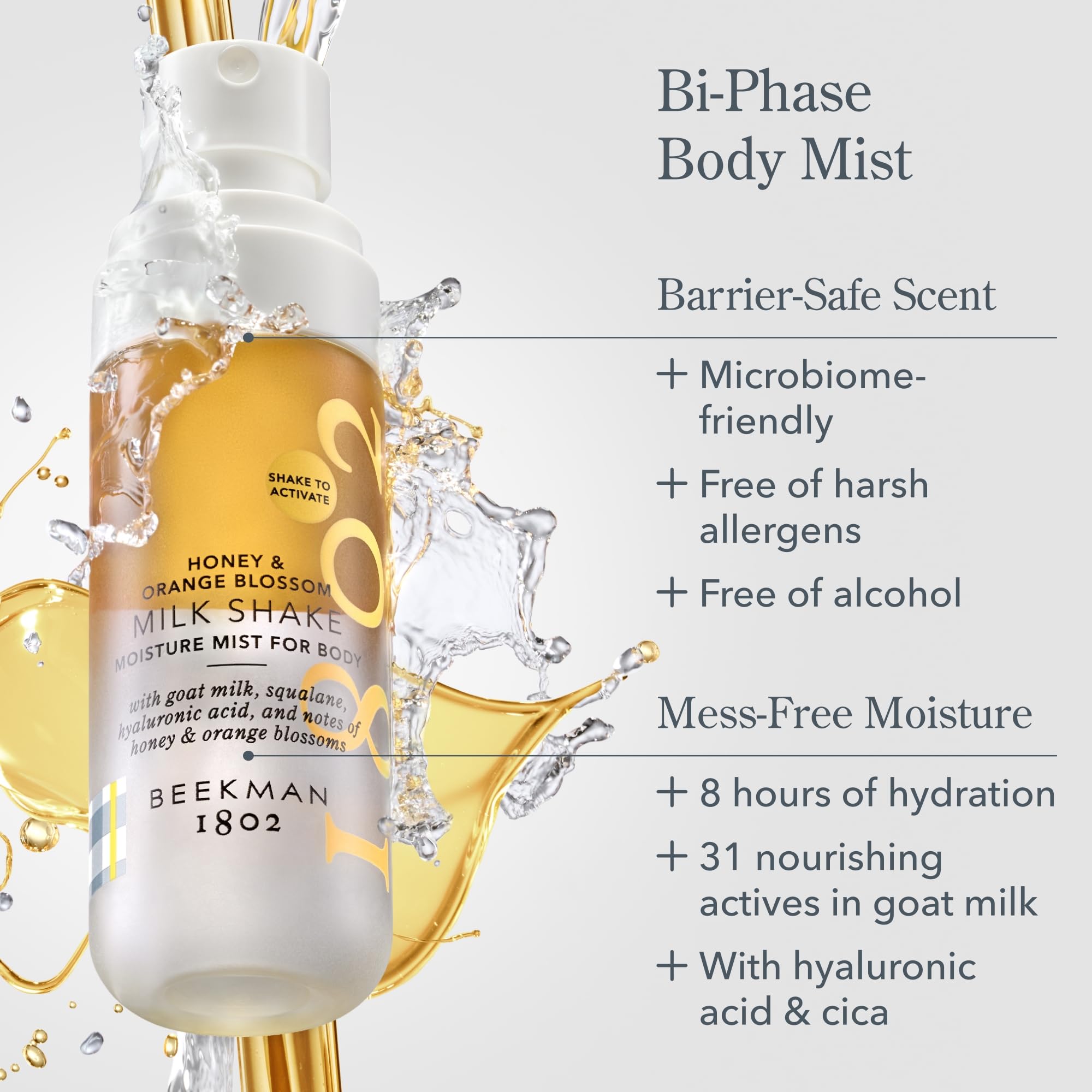 Beekman 1802 Milk Shake Body Mist – Honey & Orange Blossom | Hydrating Goat Milk Mist
