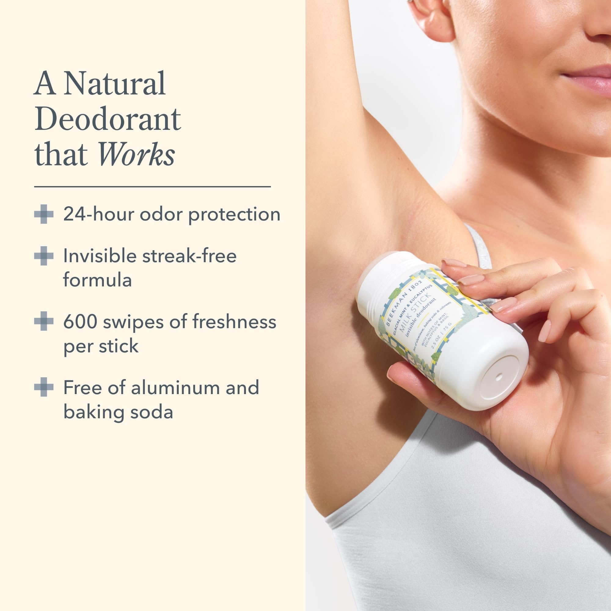 Beekman 1802 Milk Stick Whole Body Deodorant – Glacial Mint & Eucalyptus | Aluminum-Free & Gentle on Sensitive Skin