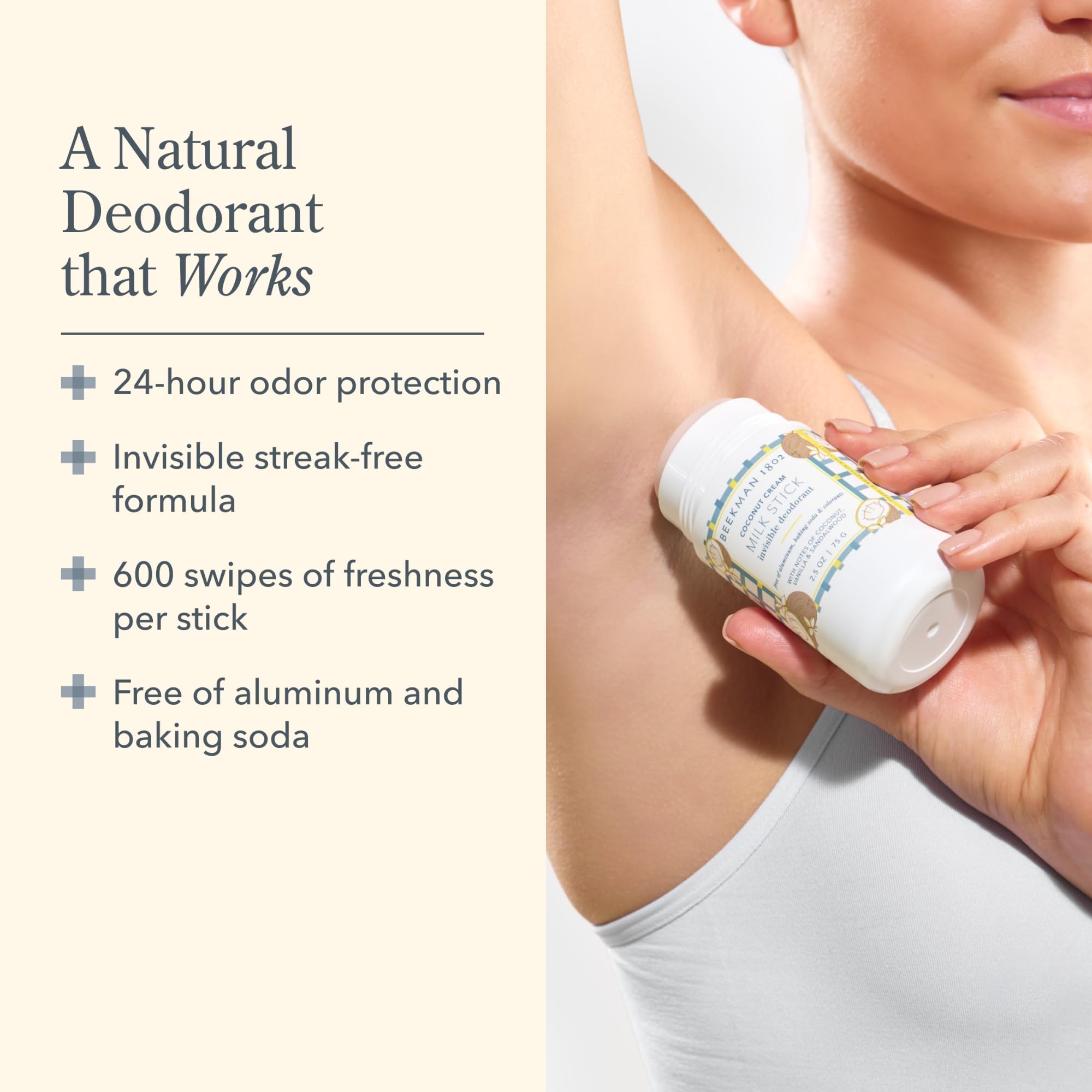 Beekman 1802 Milk Stick – Whole Body Deodorant, Aluminum-Free, Coconut Cream, Cruelty-Free