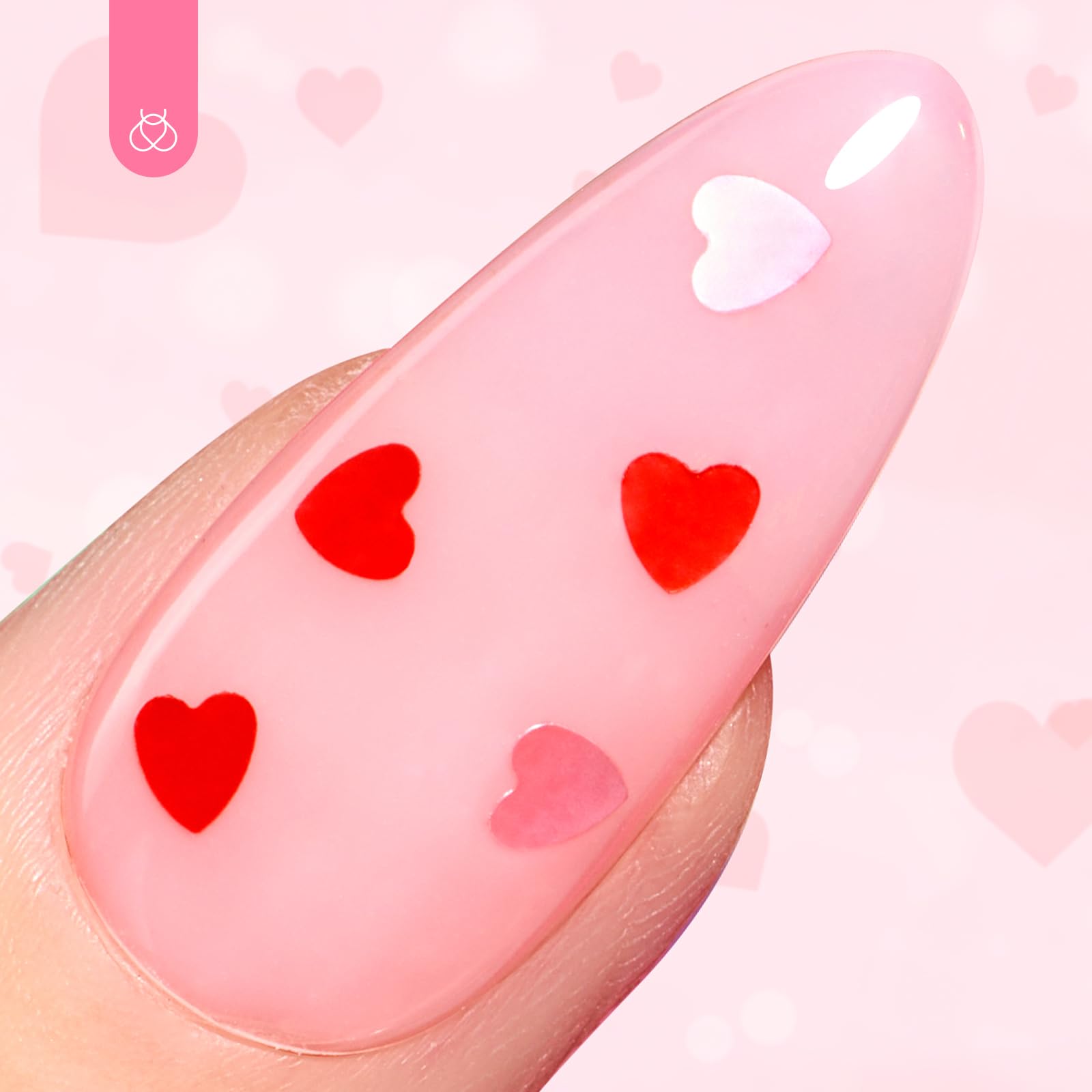 Beetles Gel Polish 15ml Clear Pink Top Coat with Pink & Red Heart Glitter – Romantic Nail Shine