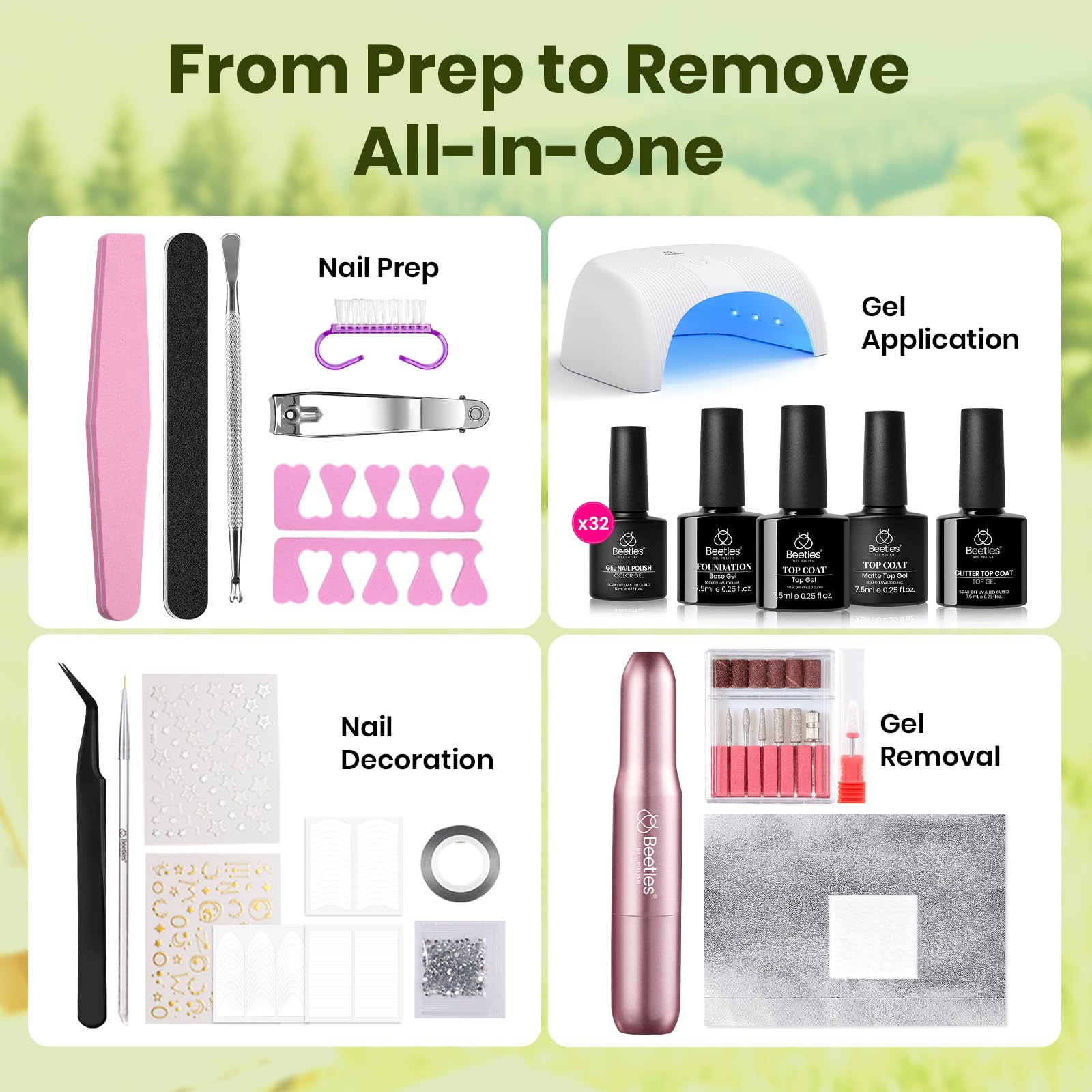 Beetles 55-Pcs Gel Nail Polish Kit with UV Lamp & Nail Drill – All-in-One Home Salon Set