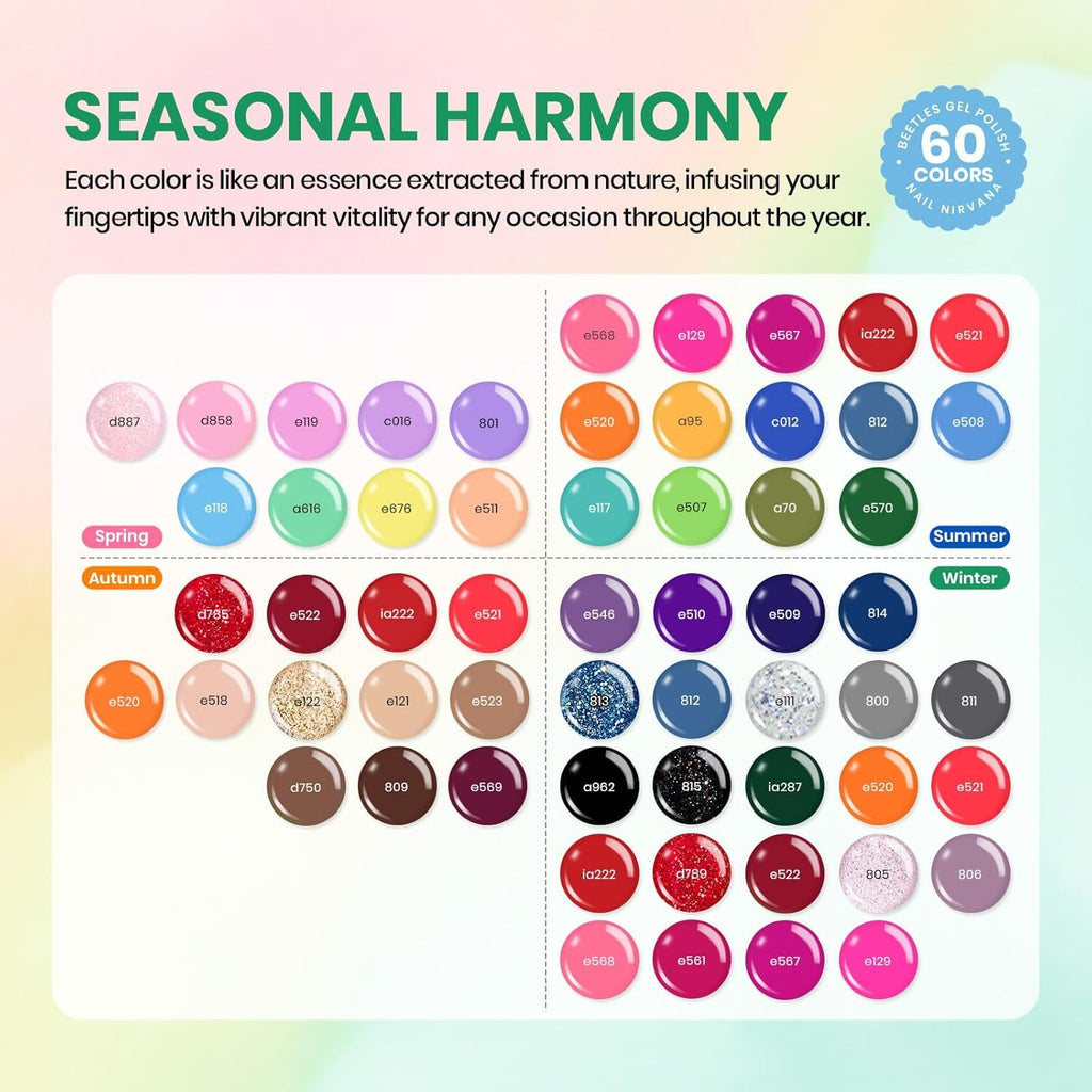 Beetles Winter Gel Nail Polish Set — 60 Colors, Base & Top Coat Kit, 8-Piece Tools, UV/LED Ready for DIY Nails