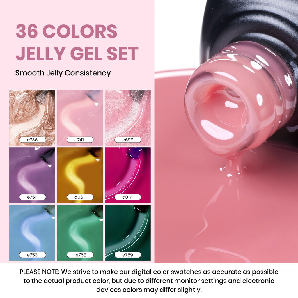 Beetles Jelly Gel Nail Polish Set – 53PCS, 36 Colors, Cat Eye Gel Kit with Glossy & Matte Top Coats