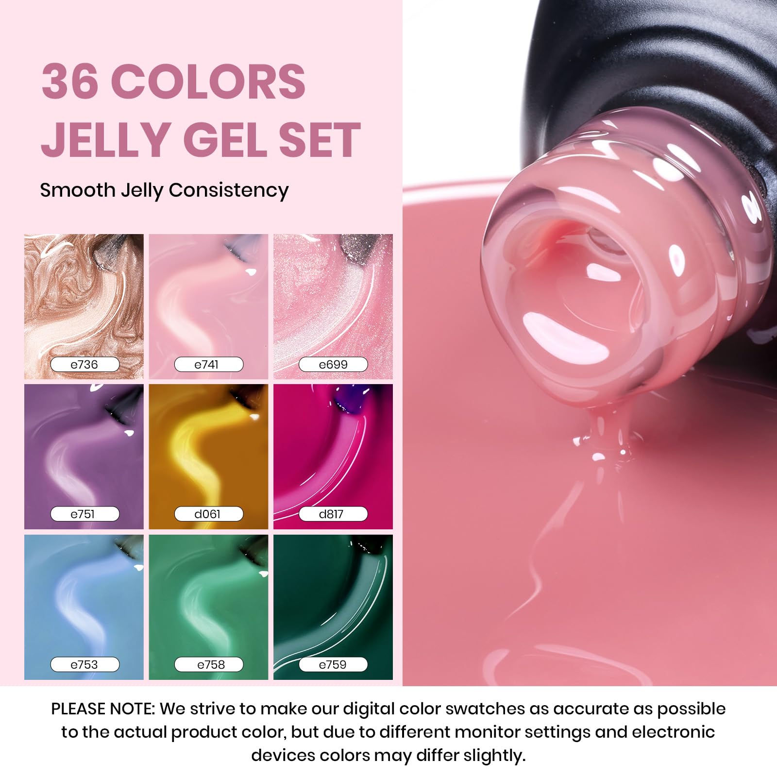 Beetles Jelly Gel Nail Polish Set – 53PCS, 36 Colors, Cat Eye Gel Kit with Glossy & Matte Top Coats